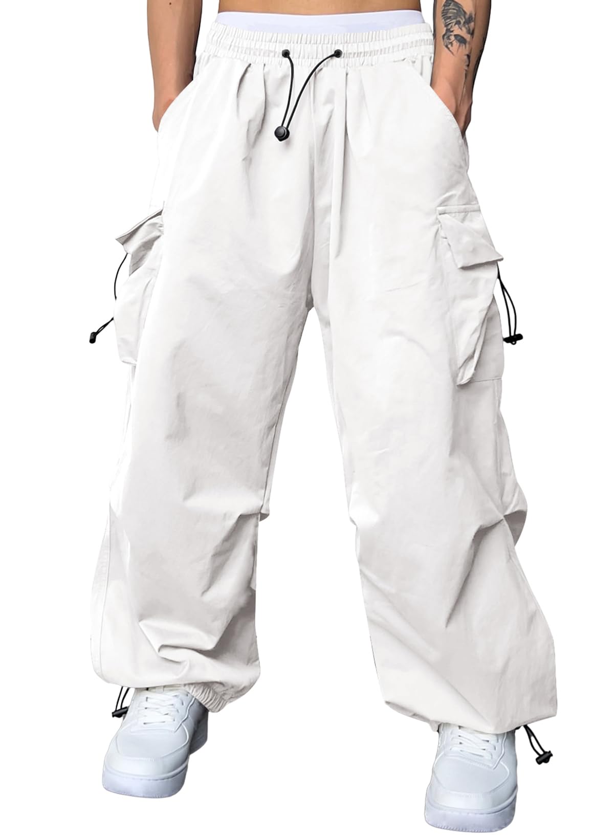 JMIERR Men's Baggy Cargo Pants Trendy Casual Parachute Pant Loose Fit Harem Joggers with Pockets for Streetwear