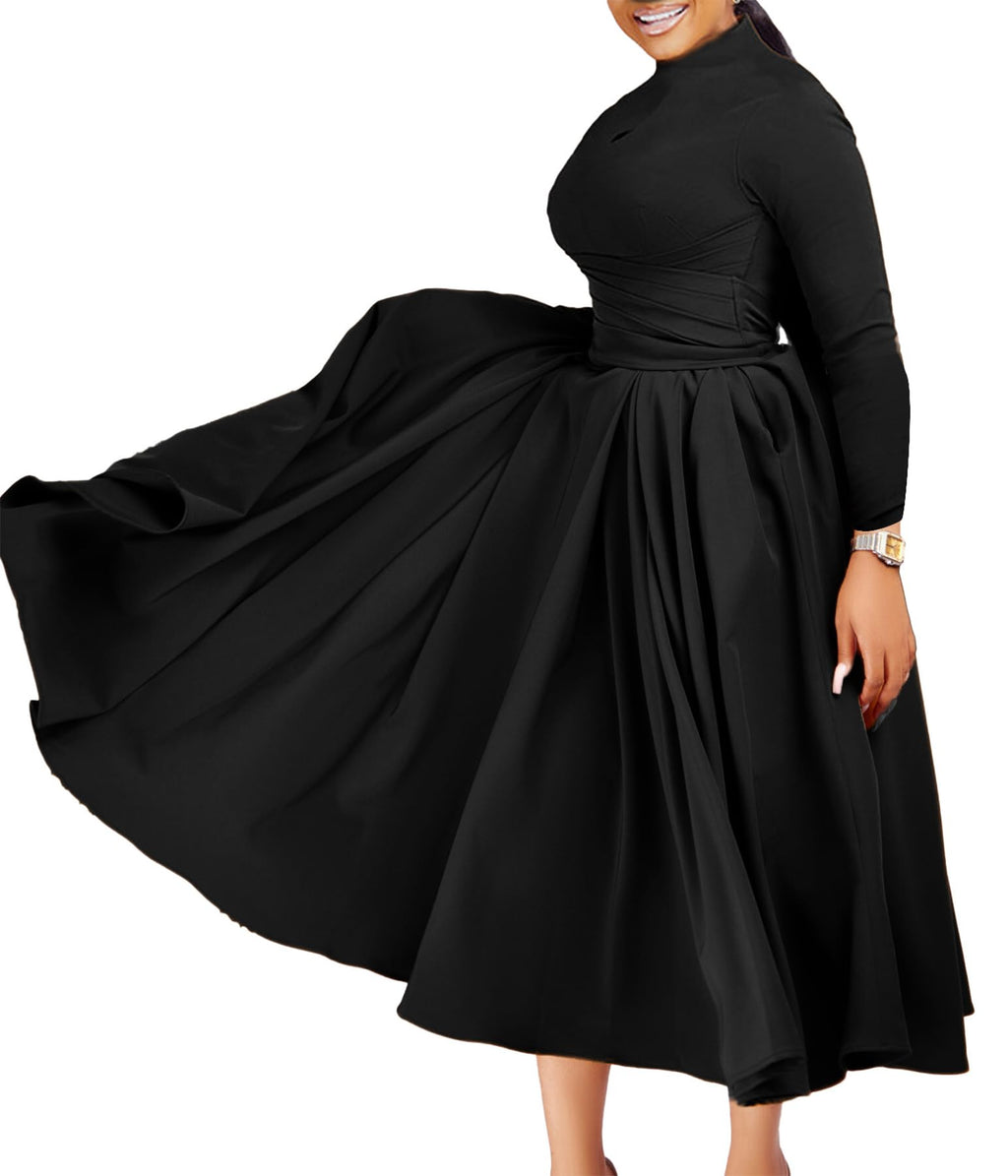 Symina Women's Long Sleeve Maxi Dress Church Cocktail African Formal Fall Dresses Plus Size Wedding Guest Dress