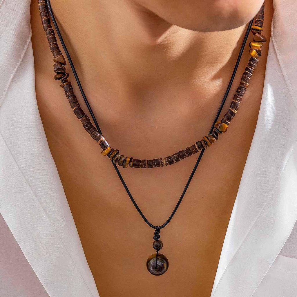 cotwdi Puka Shell Necklace Men Beaded Beach Necklaces for Men Surfer Necklace Black Brown Wood Beaded Jewelry Coconut Shell Conch Cowrie Seashell Necklaces Hawaiian Summer Beach Jewelry
