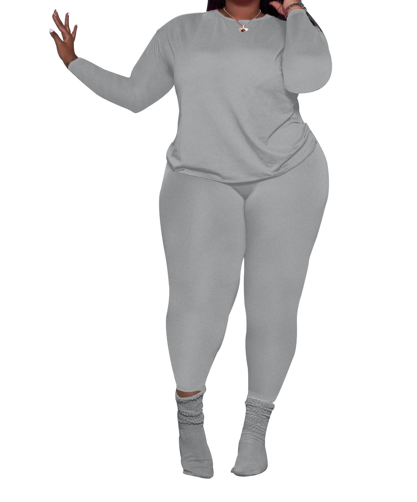 PINSV Women's Plus Size 2 Piece Outfits Tracksuits Long Sleeve Top Pants Sets Sweatsuit