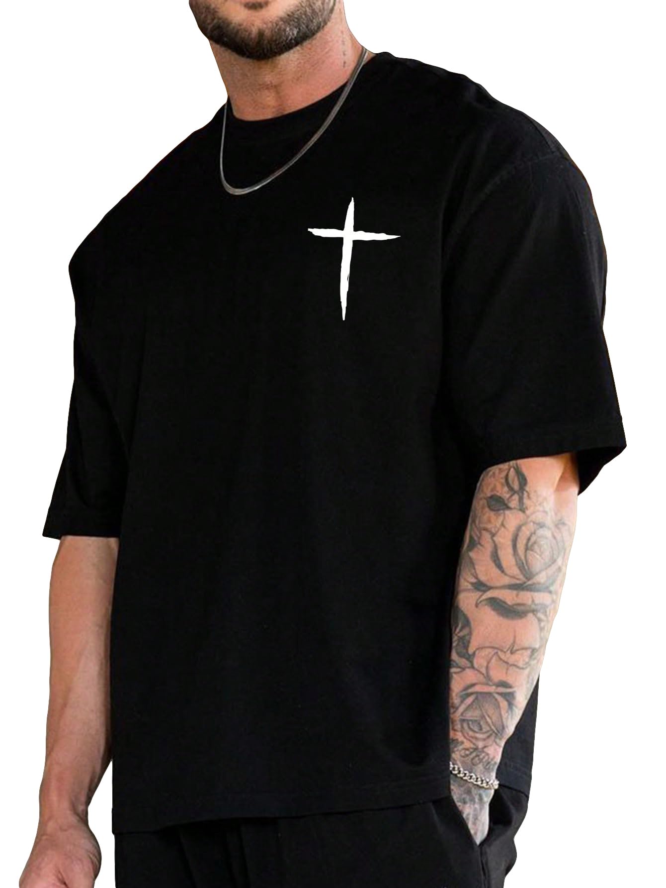 BEAUDRM Men's Plus Size Graphic Print Round Neck Tee Short Sleeve Regular Fit Pullover T Shirt Streetwear