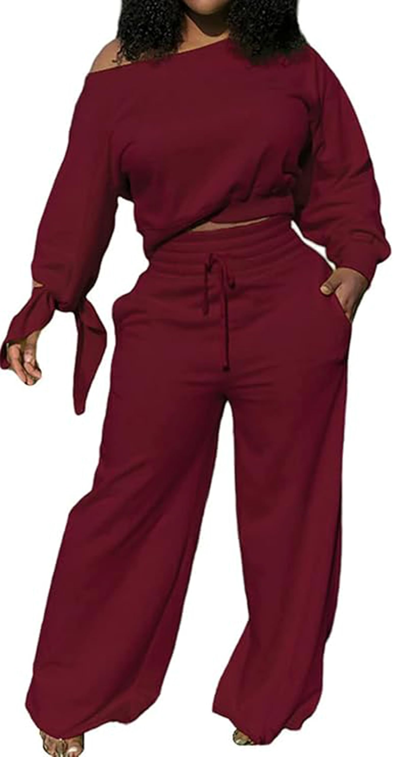 Yiershu Lounge Sets for Women 2026 Sweatsuits 2 Piece Outfit Tracksuit Matching Set Wide Leg Sweatpant