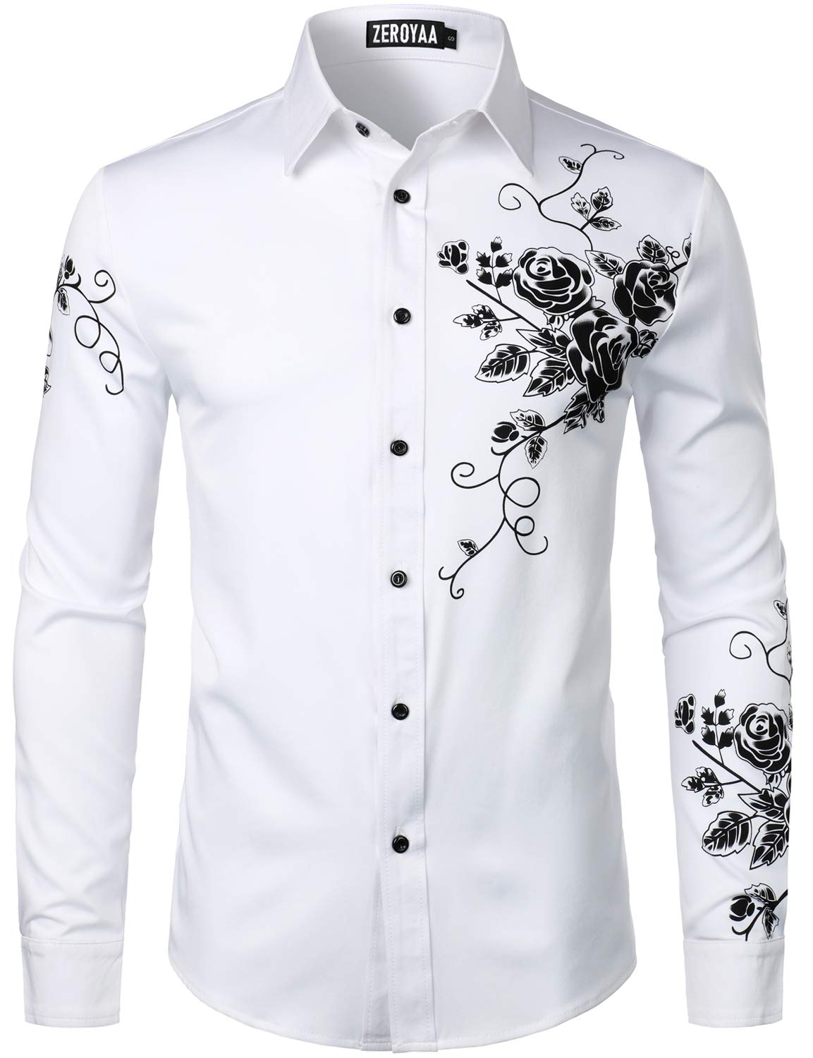 ZEROYAA Mens Hipster Printed Slim Fit Long Sleeve Button Up Party Dress Shirts