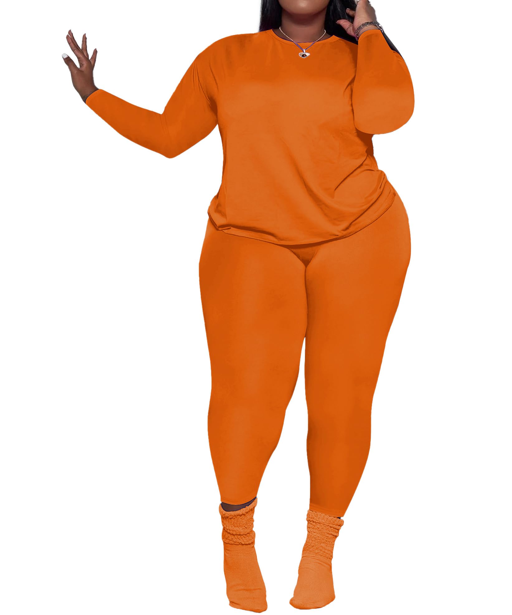 PINSV Women's Plus Size 2 Piece Outfits Tracksuits Long Sleeve Top Pants Sets Sweatsuit