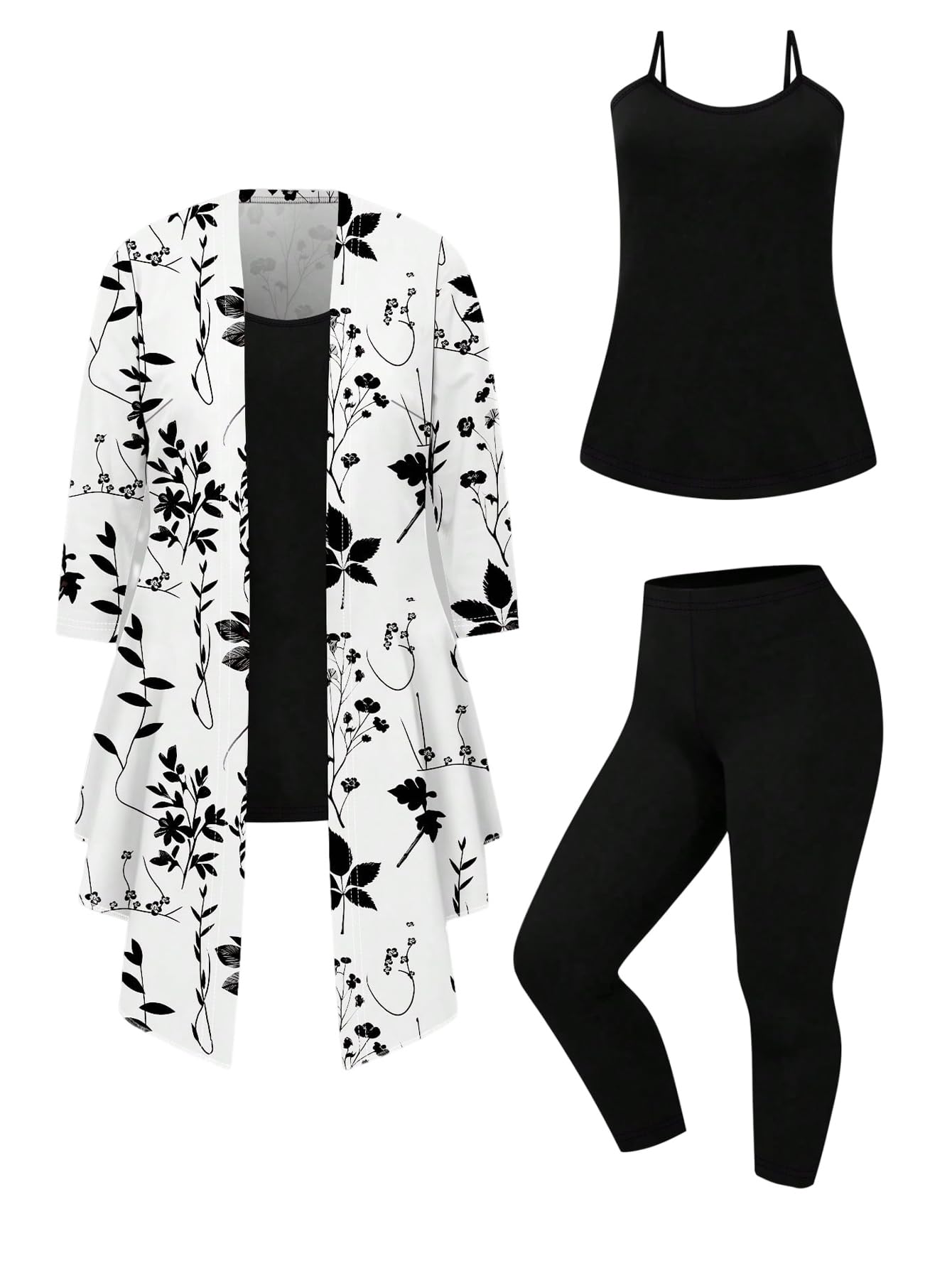 SOLY HUX Women's Plus Size 3 Piece Yoga Outfits Color Block Print Cardigan and Cami Tops with Pants Activewear Set