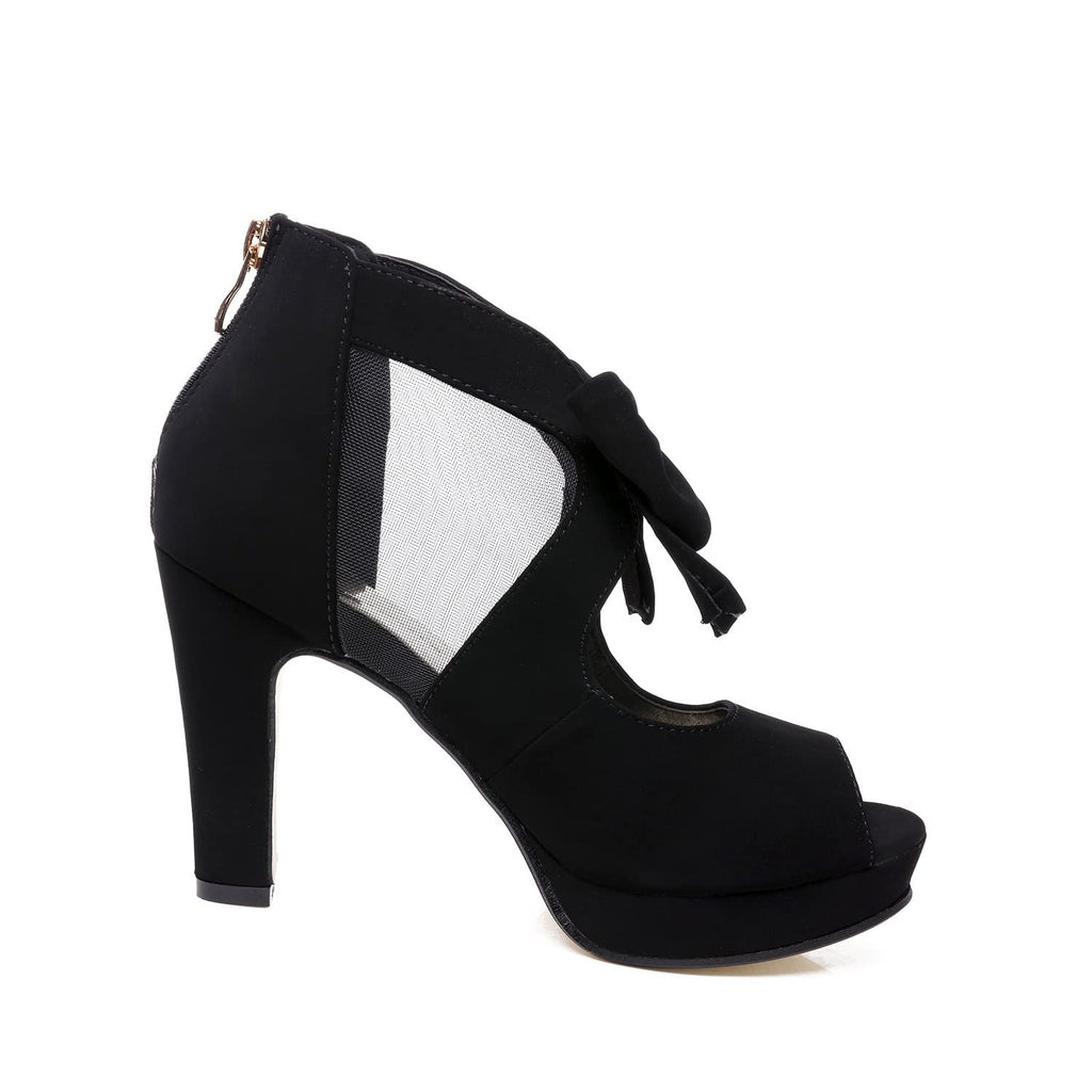 GATUXUS Open Toe Women Platform High Heel Shoes Bows Strappy Sandals