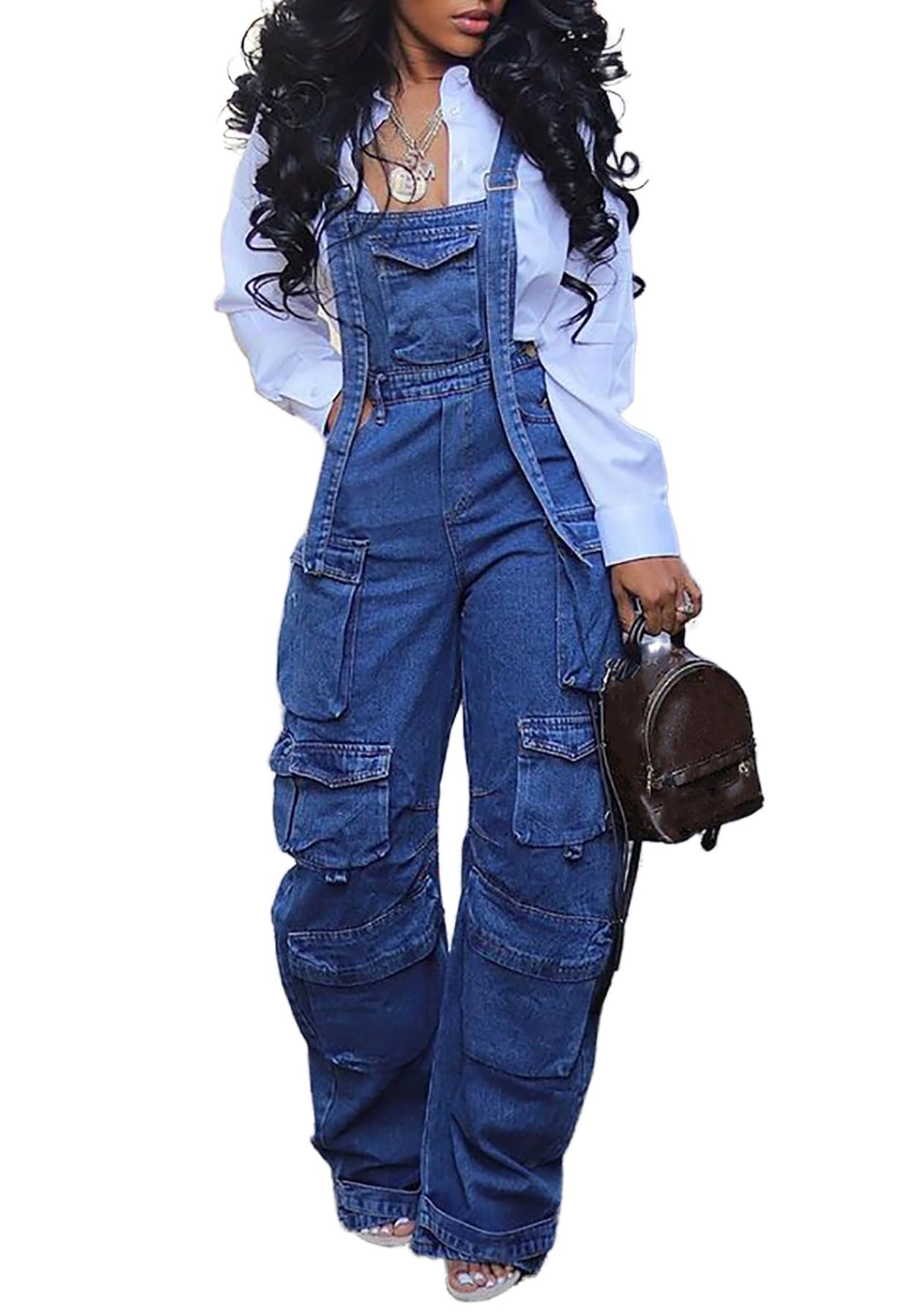 YOOTIKO Women Denim Overalls Jean Jumpsuit Cargo Pants Baggy Straight Leg Bib Jean Romper Streetwear