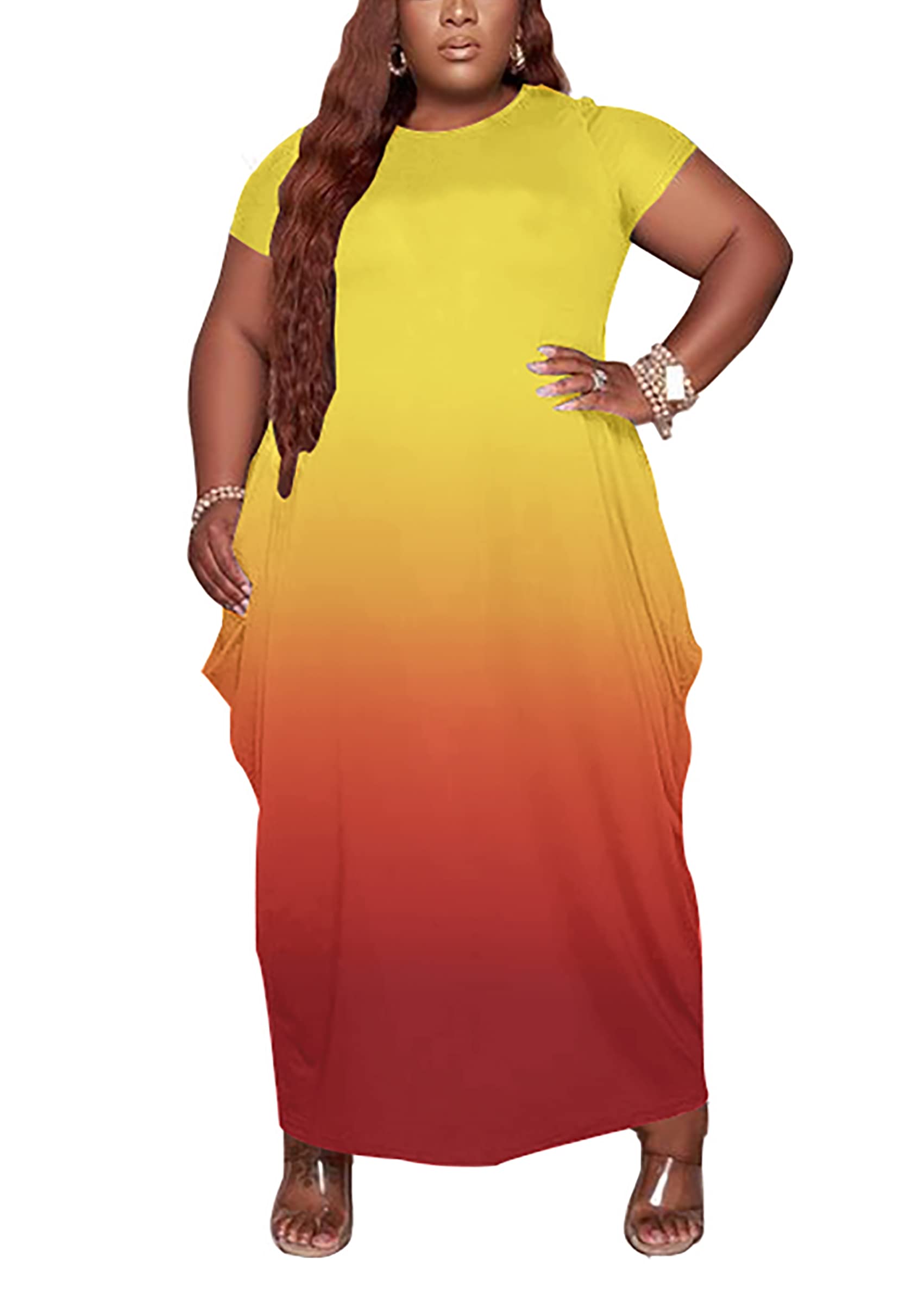 AIIYYQB Women's Summer Plus Size Short Sleeved Long Dress Casual Loose Faith Beach Maxi Dress with Pockets
