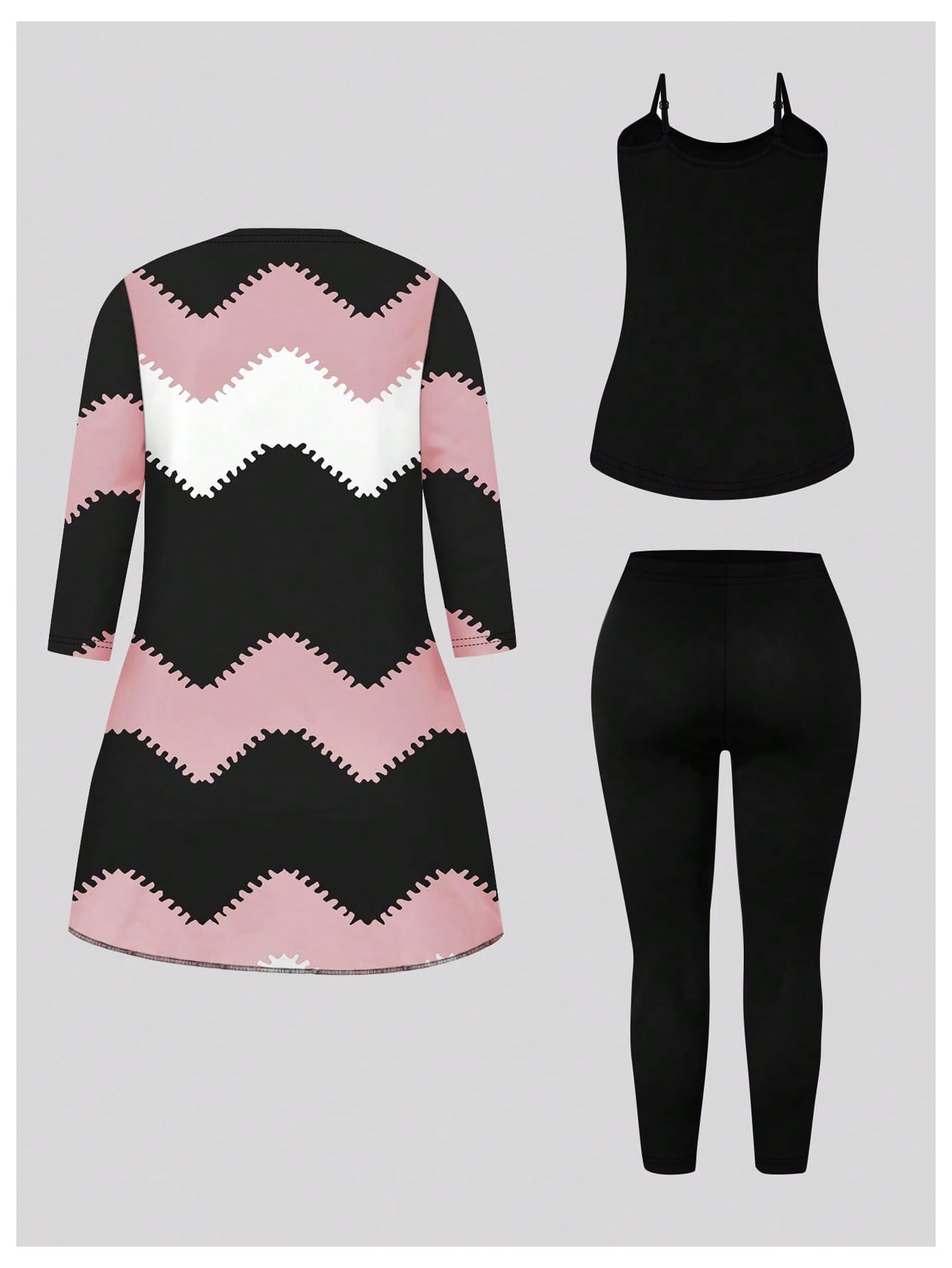 SOLY HUX Women's Plus Size 3 Piece Yoga Outfits Color Block Print Cardigan and Cami Tops with Pants Activewear Set