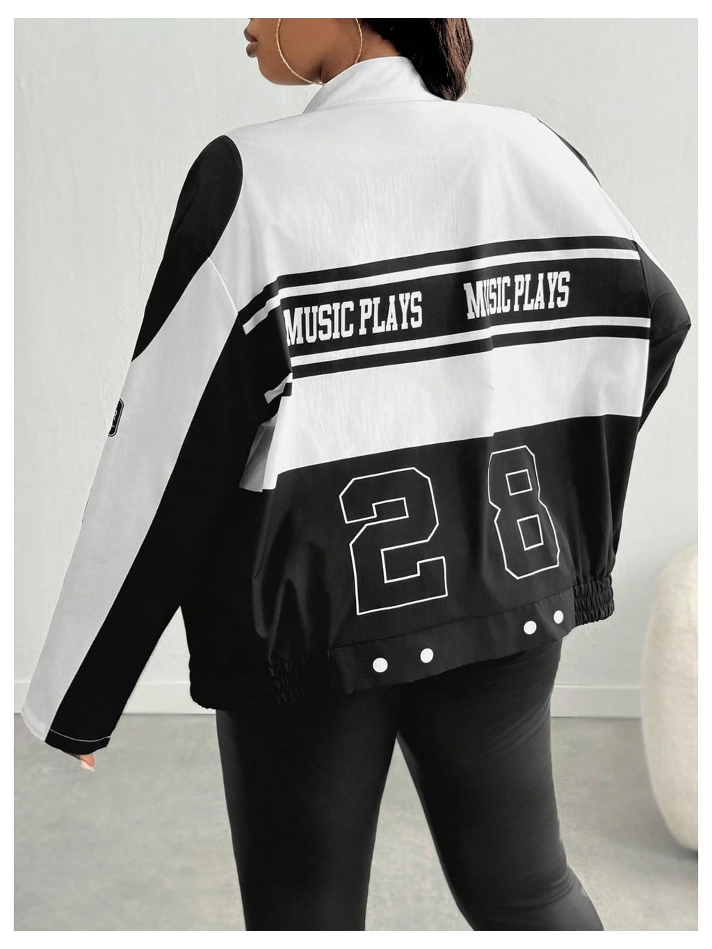SweatyRocks Women's Plus Size Oversized Varsity Jackets Graphic Print Y2k Racing Bomber Jacket
