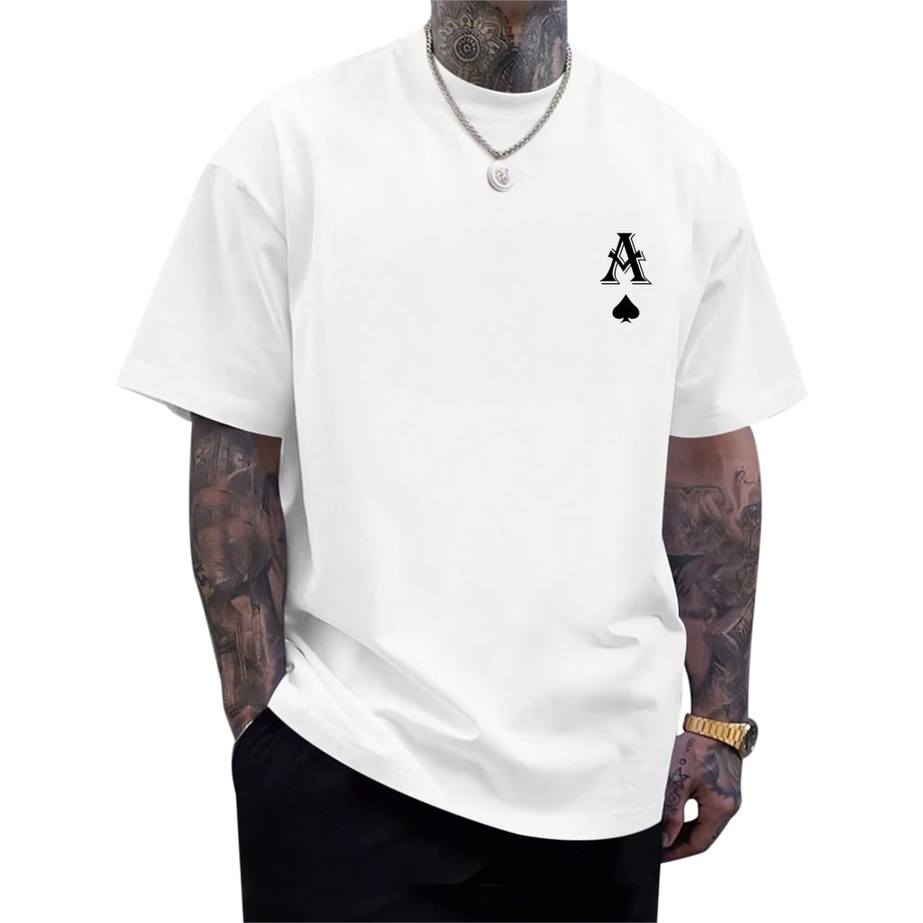 Zoemghc Men's Graphic Tees Vintage Oversize T Shirts Poker Ace of Spades Shirt Streetwear Rapper Casual Tee Top