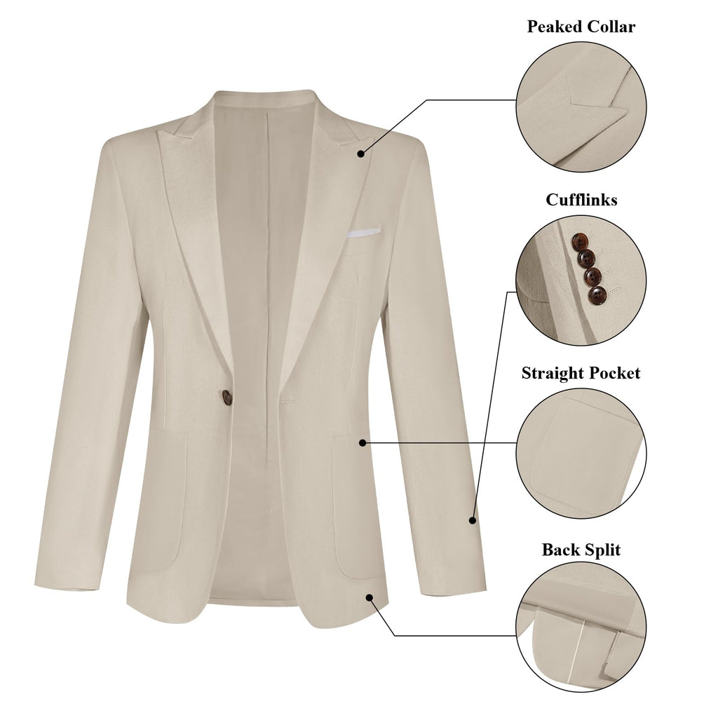 Diaryan Linen Men Suit Set Casual Tuxedo 2 Piece Regular Fit Blazer One Button Solid Jacket and Pants for Prom Wedding Party