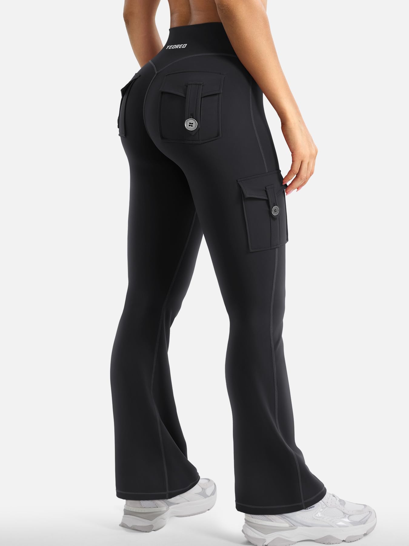 YEOREO CoreFlex Women Workout Flare Leggings with Pockets Hidden Scrunch High Waisted Cargo Gym Yoga No Front Seam Leggings
