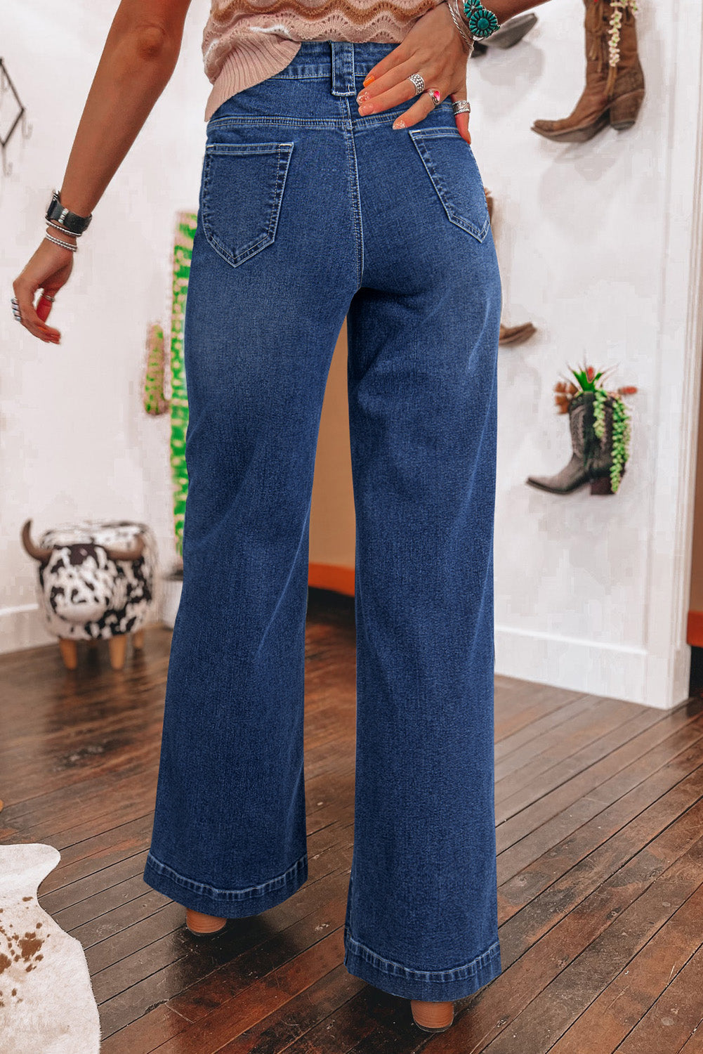 Sail Blue High Waist Wide Leg Jeans with Pockets