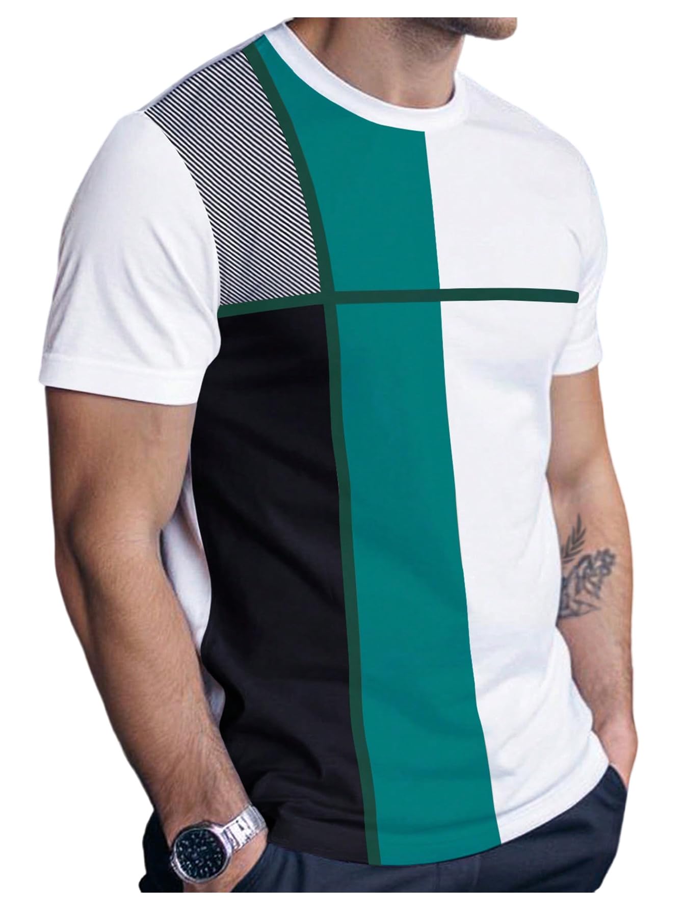 SOLY HUX Men's Casual T Shirts Short Sleeve Crew Neck Color Block Graphic Tees Shirt Summer Tops