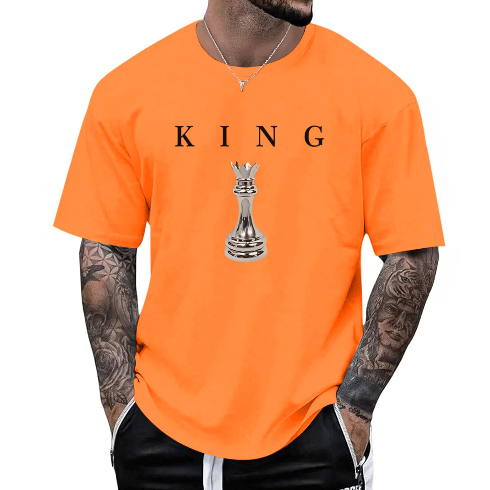 Kelxjia Men's King Chess Shirt Graphic Tees Designer Printed T Shirts for Men Urban Letter T-Shirt Streetwear