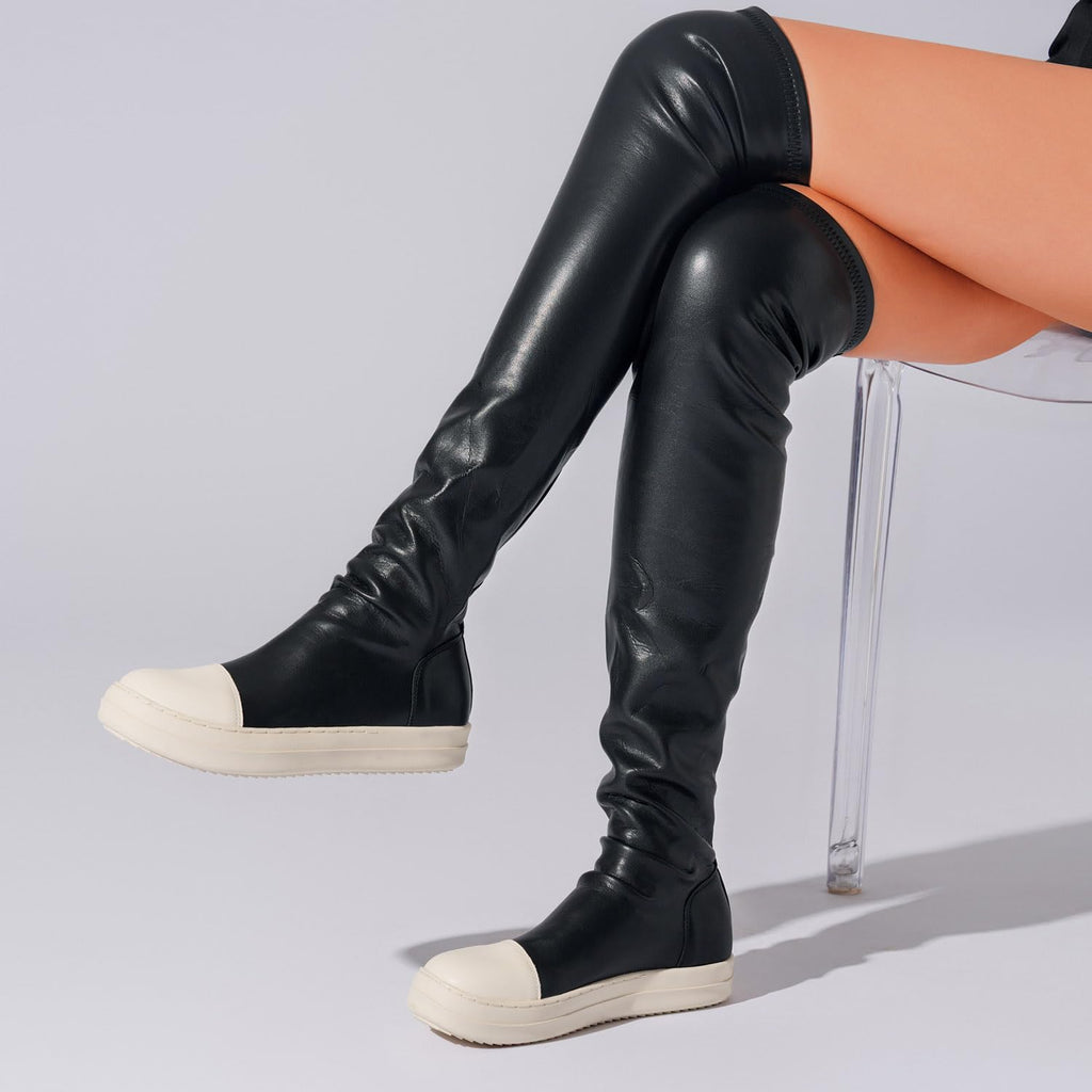 MOFEEDOUKA Thigh High Boots for Women Flat Over The Knee Round Toe Booties
