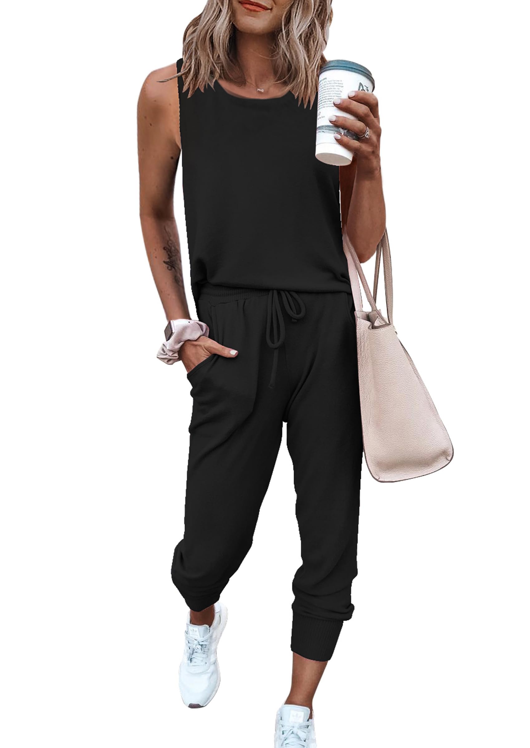 PRETTYGARDEN Women's Two Piece Outfit Sets Casual Summer Sleeveless Matching Lounge Wear Spring Travel Clothes Tracksuit