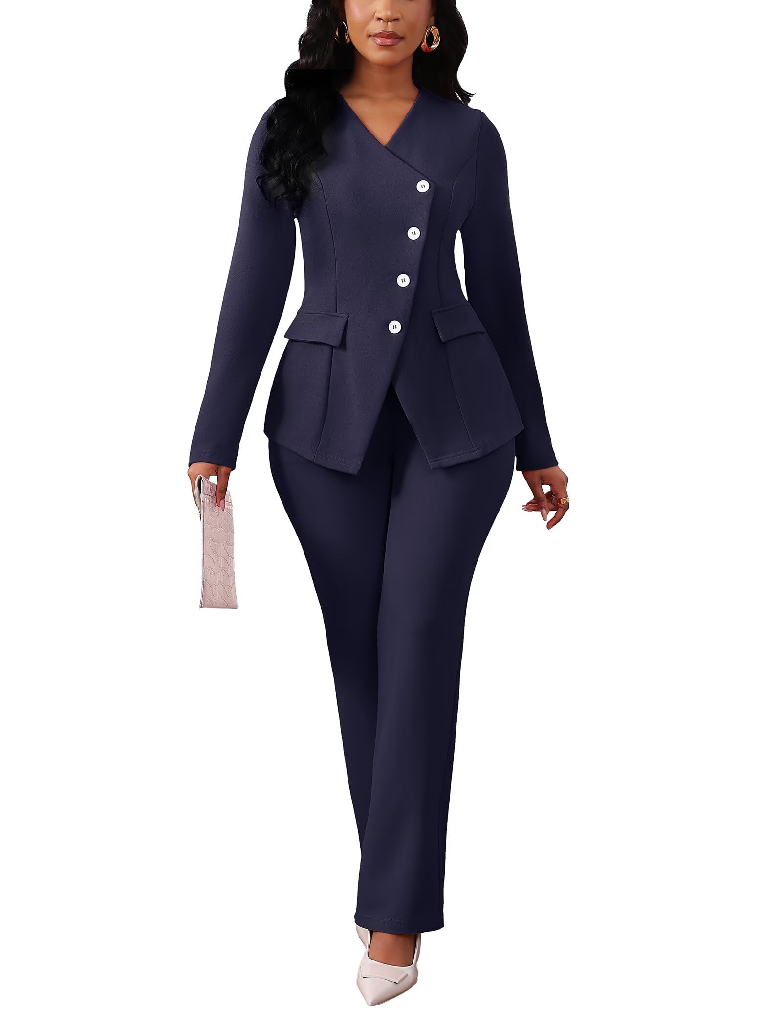 Mintsnow Pant Suits for Women Dressy Long Sleeve Blazer Jackets and High Waisted Wide Leg Pants Sets 2 Piece Work Outfit 2026