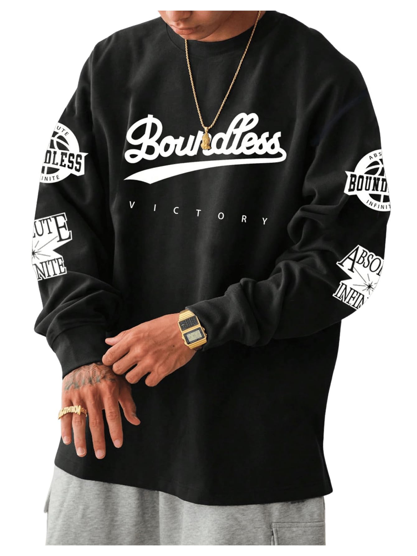 MakeMeChic Men's Graphic Oversized Sweatshirt Long Sleeve Crew Neck 90s Vintage Tee Shirts Streetwear