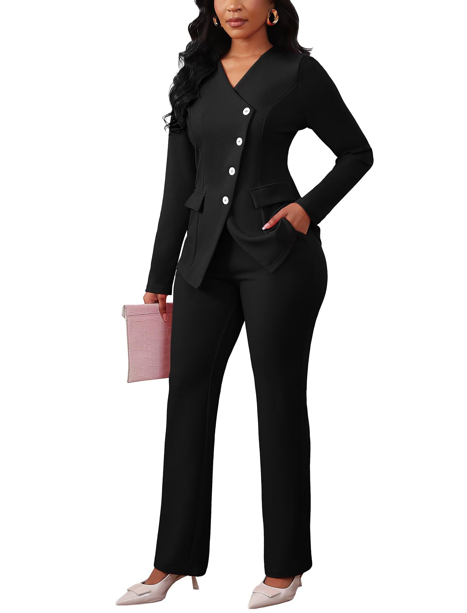 Mintsnow Pant Suits for Women Dressy Long Sleeve Blazer Jackets and High Waisted Wide Leg Pants Sets 2 Piece Work Outfit 2026