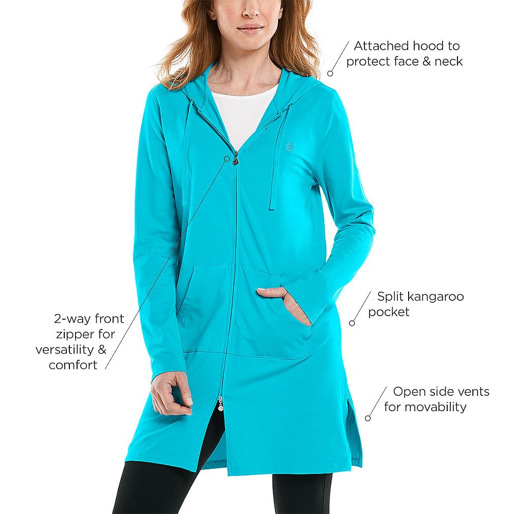Coolibar Women's Long Zip-Up Hoodie - UPF 50+ Sun Protection - Cabana