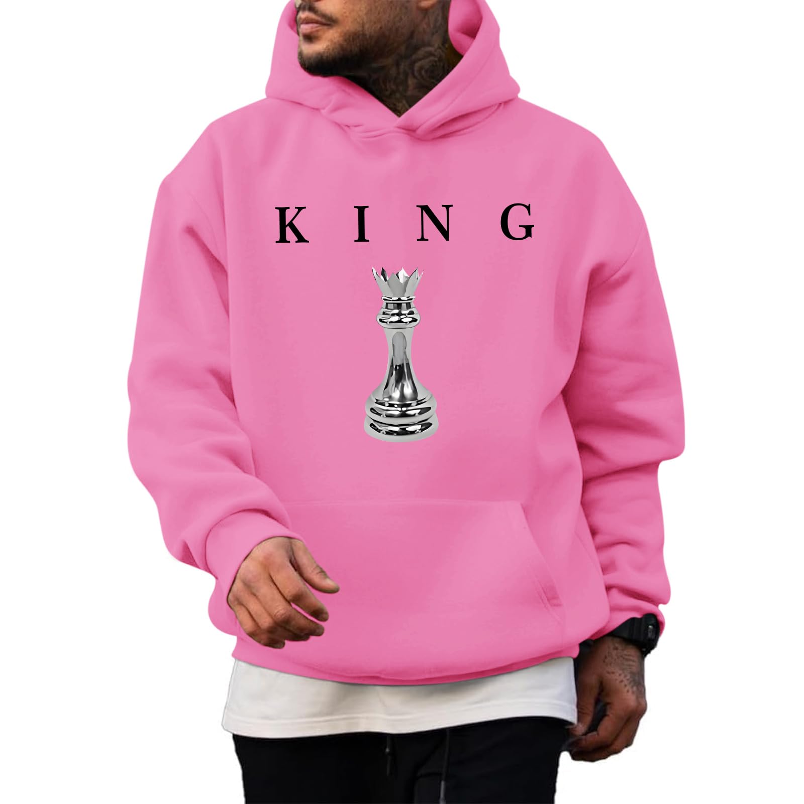 Kelxjia King Graphic Hoodies For Men Oversized Designer Hoodie Cool Chess Sweatshirts Urban Streetwear Drop Shoulder Pullover