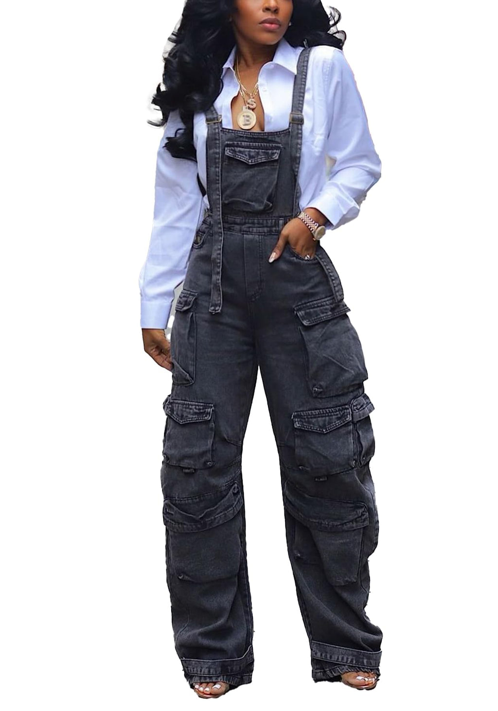 YOOTIKO Women Denim Overalls Jean Jumpsuit Cargo Pants Baggy Straight Leg Bib Jean Romper Streetwear