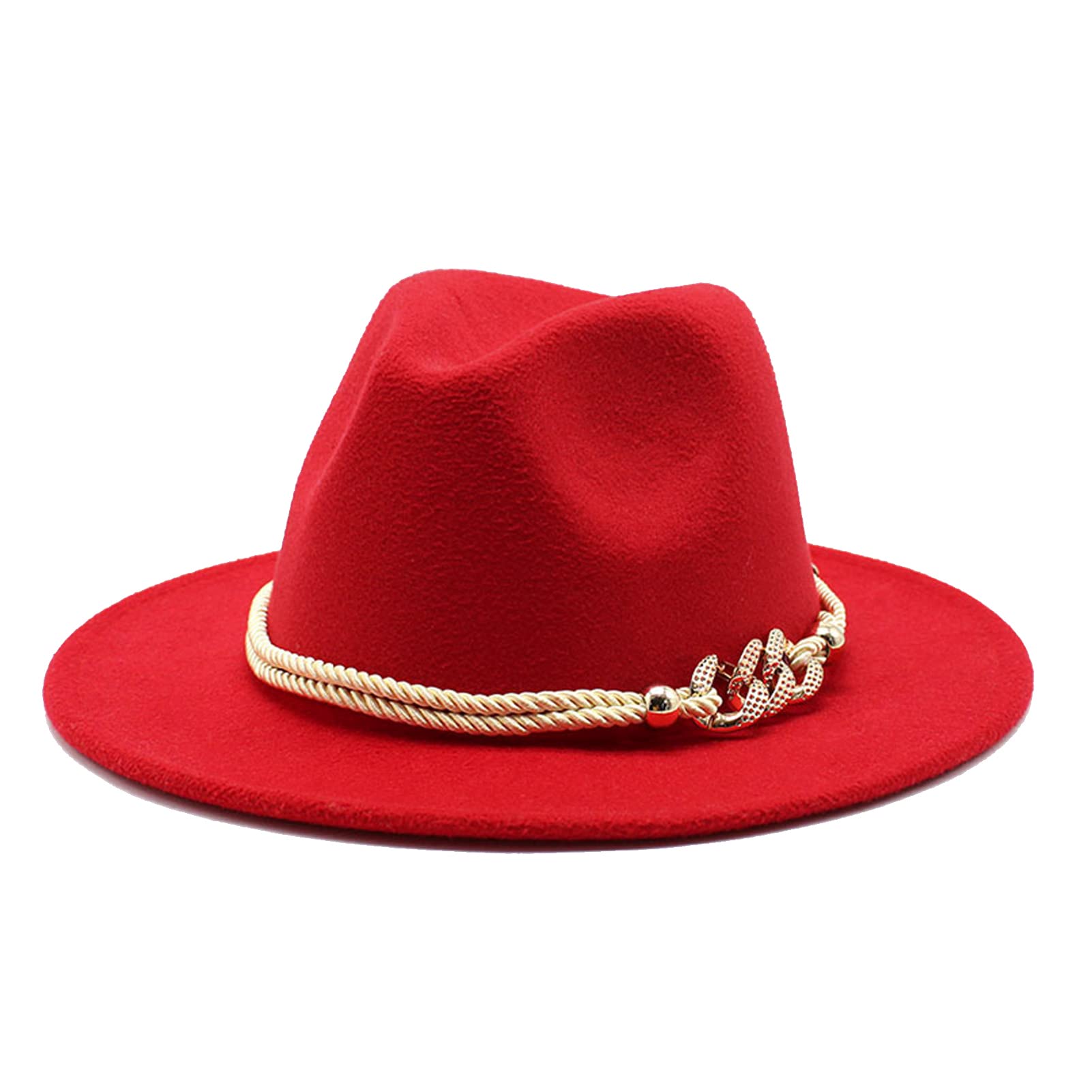 Gossifan Lady Fashion Wide Brim Felt Fedora Panama Hat with Ring Belt