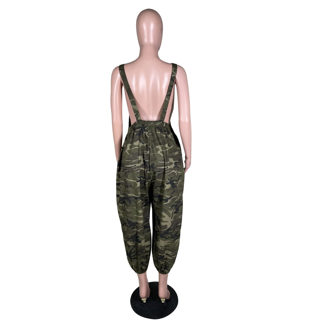 Sexy Plus Size Camo Overalls for Women Loose Fit Baggy Harem Bib Jumpsuit with Pockets
