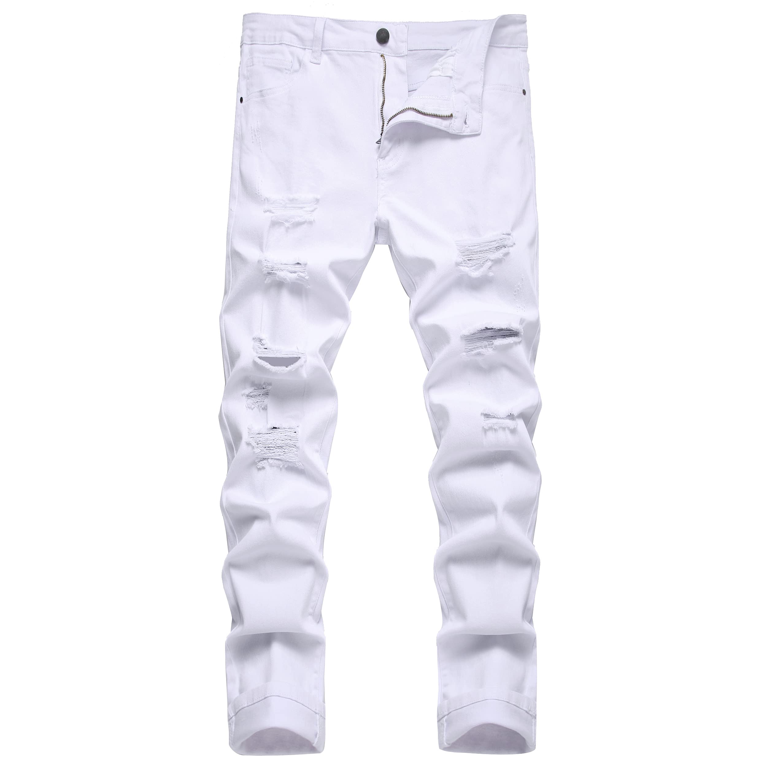 DANT BULUN Men's Ripped Distressed Destroyed Slim Fit Straight Leg Denim Jeans