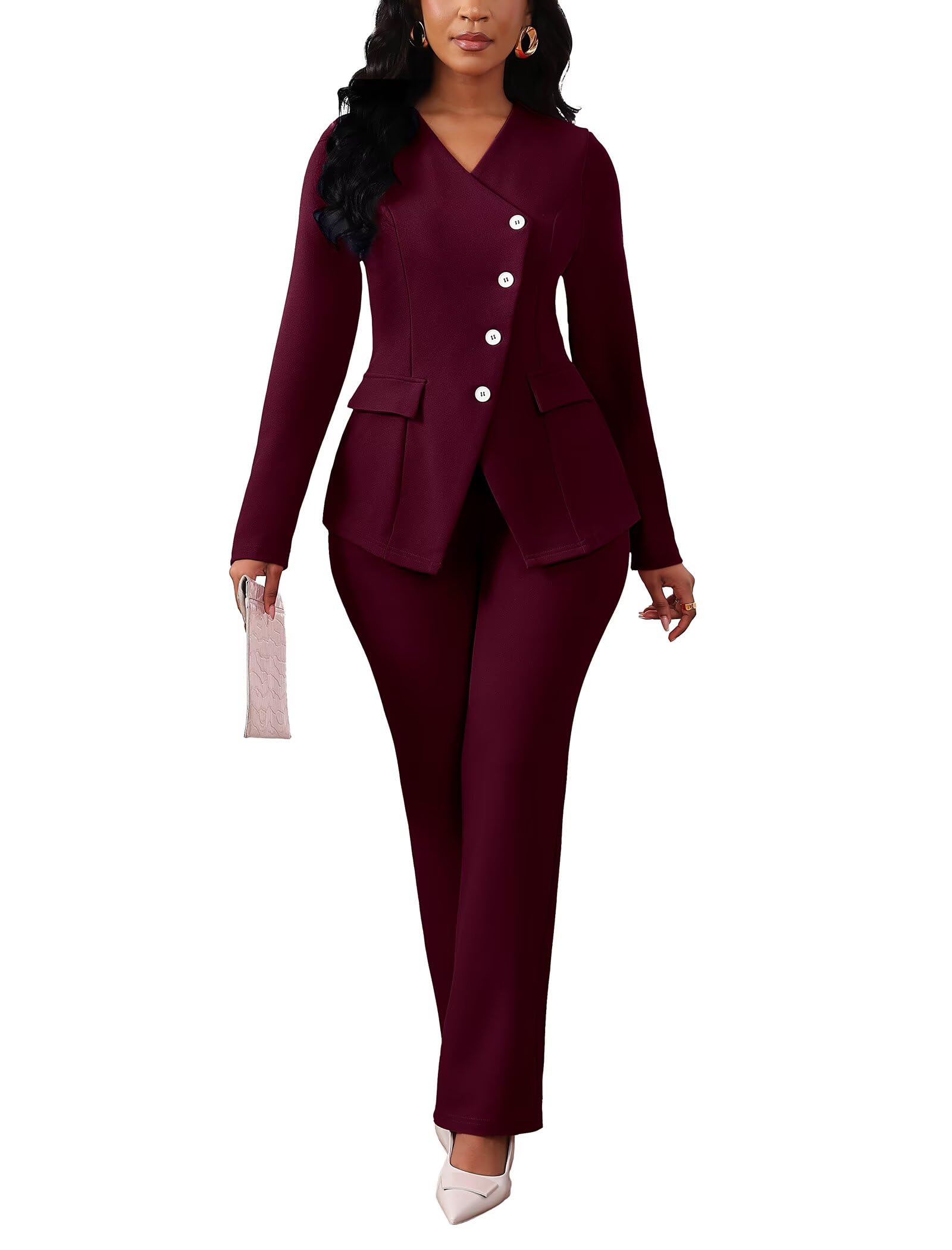 Mintsnow Pant Suits for Women Dressy Long Sleeve Blazer Jackets and High Waisted Wide Leg Pants Sets 2 Piece Work Outfit 2026