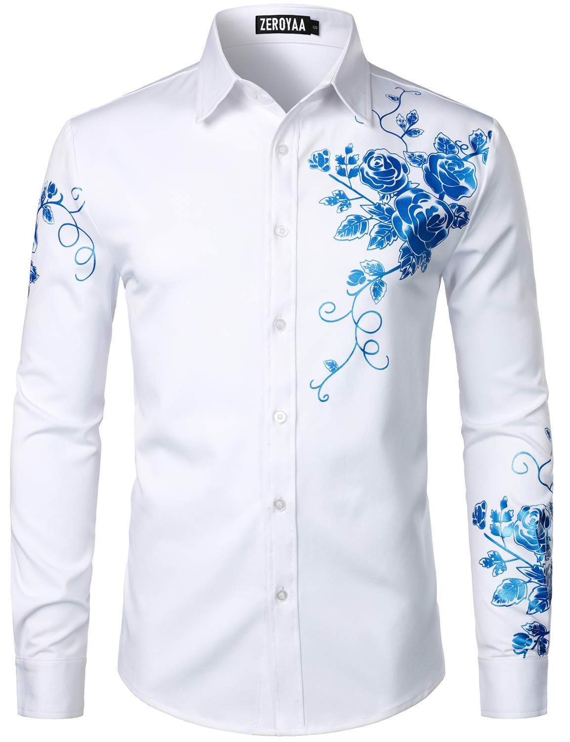 ZEROYAA Mens Hipster Printed Slim Fit Long Sleeve Button Up Party Dress Shirts