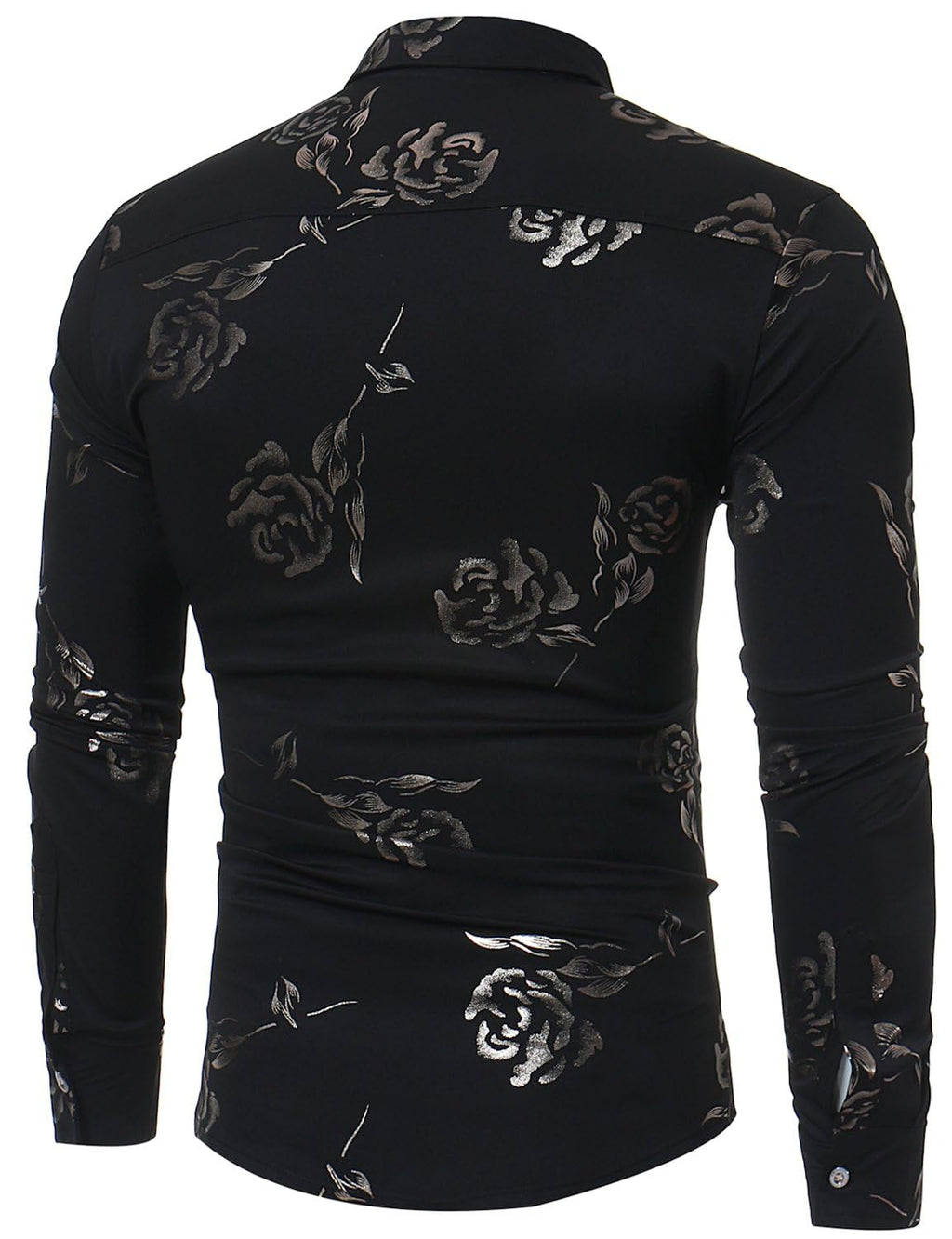 ZEROYAA Mens Hipster Rose Printed Slim Fit Long Sleeve Dress Shirts Prom Performing Shirts