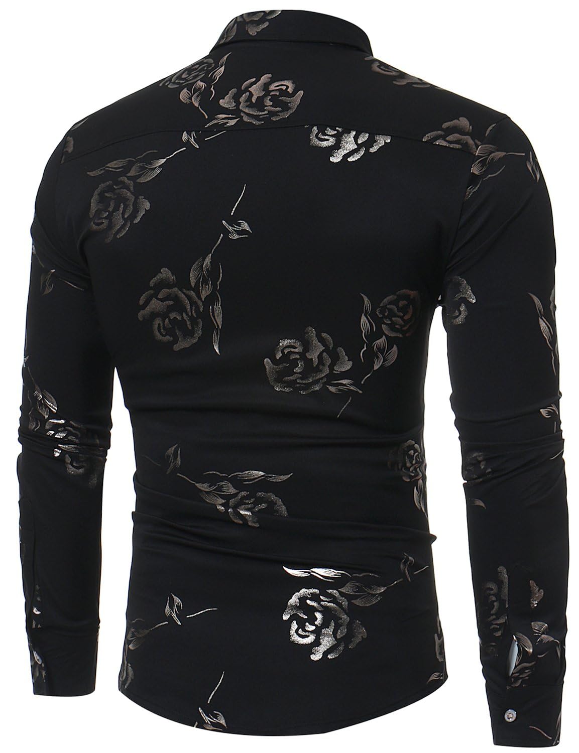 ZEROYAA Mens Hipster Rose Printed Slim Fit Long Sleeve Dress Shirts Prom Performing Shirts