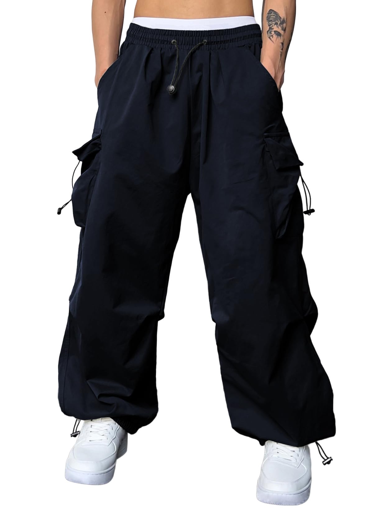 JMIERR Men's Baggy Cargo Pants Trendy Casual Parachute Pant Loose Fit Harem Joggers with Pockets for Streetwear