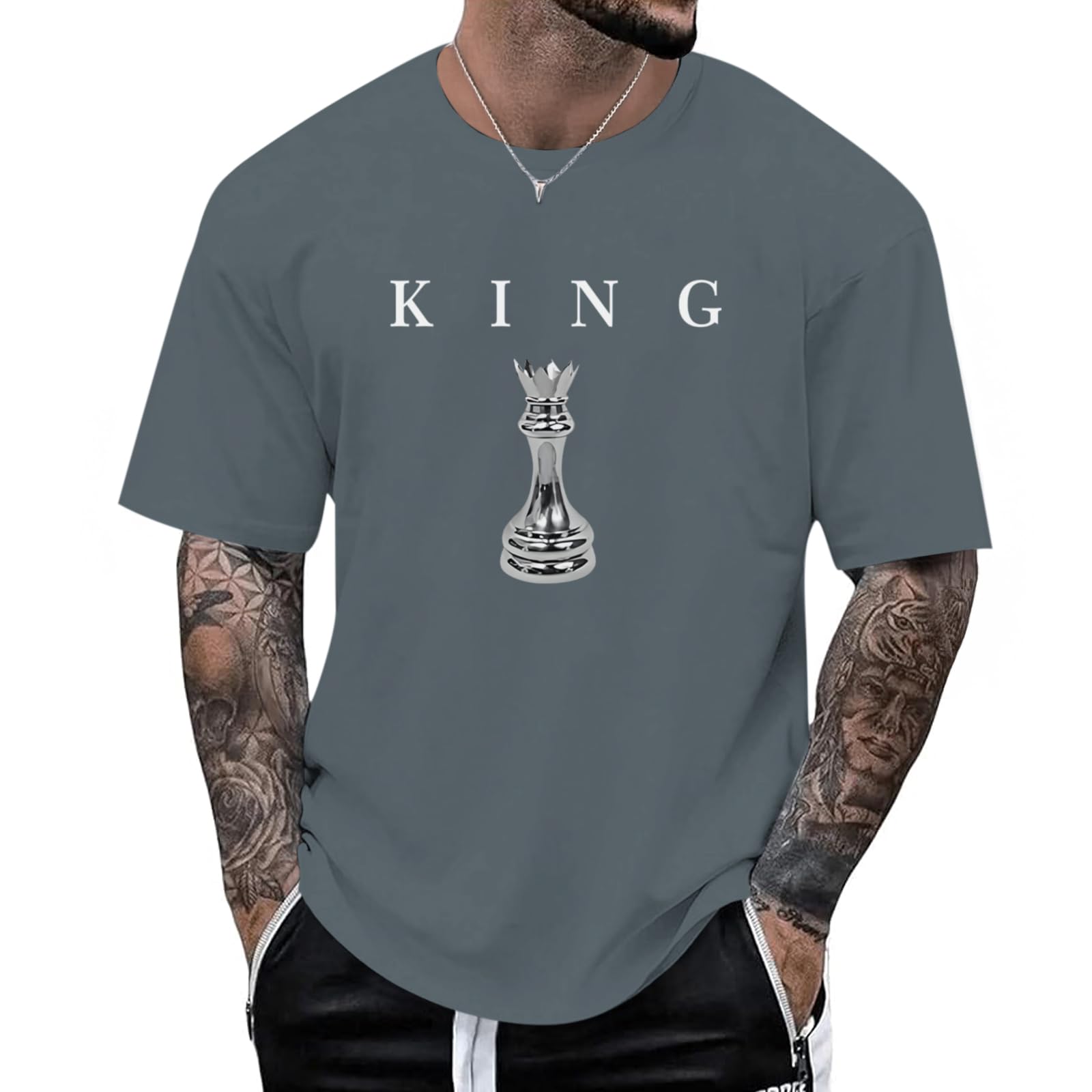 Kelxjia Men's King Chess Shirt Graphic Tees Designer Printed T Shirts for Men Urban Letter T-Shirt Streetwear