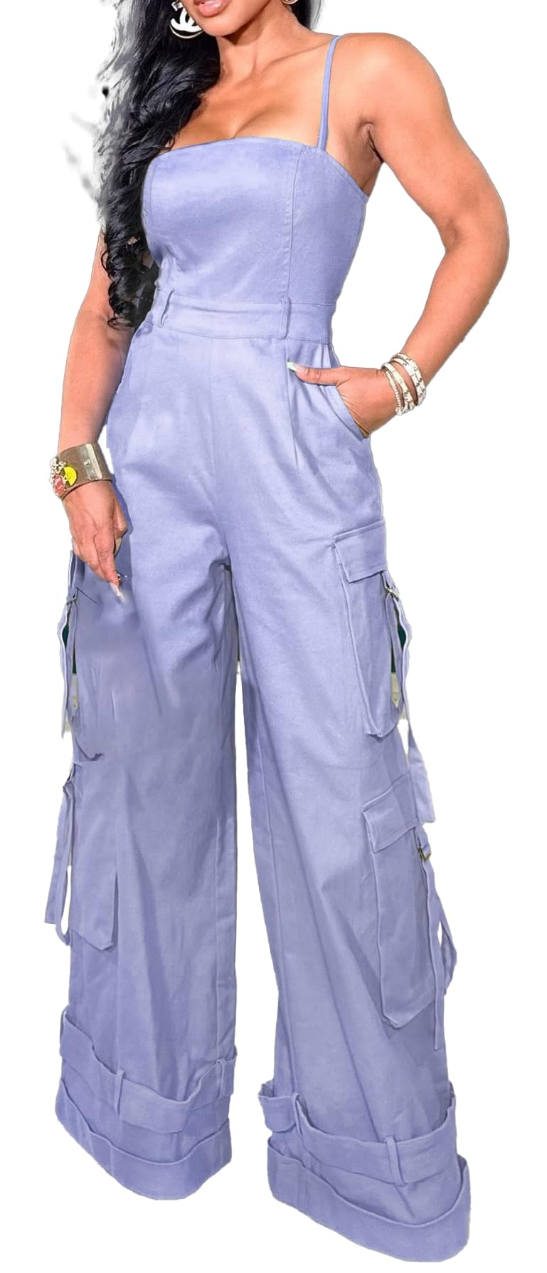 BOKITECAO Womens Cargo Jumpsuit Sexy One Piece Outfit Wide Leg Romper Multi Pockets Overalls