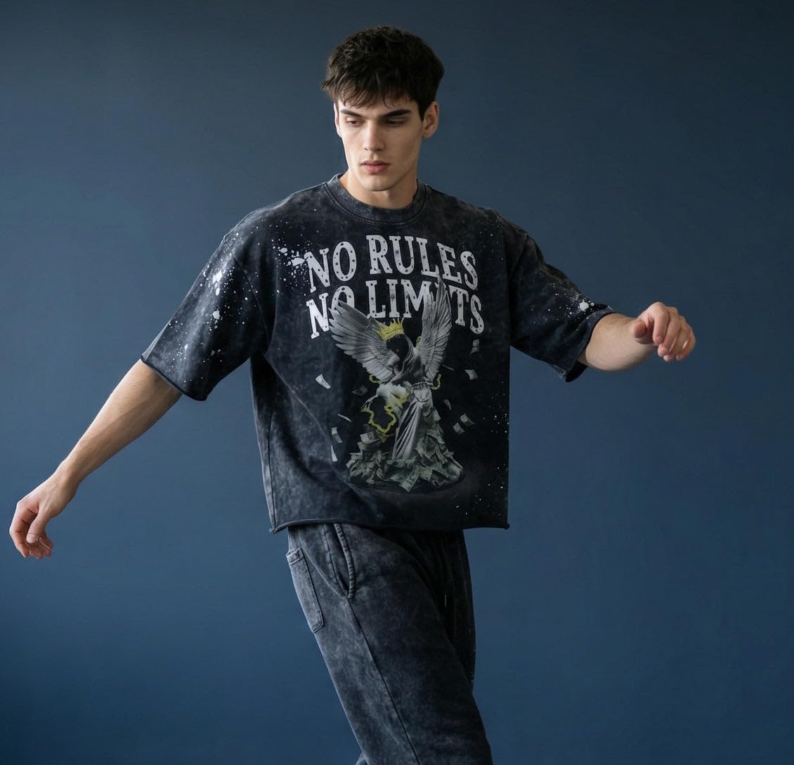 SCREENSHOT Mens Oversized Heavyweight Premium 260GSM 100% Cotton Cropped Boxy Streetwear Fit Rhinestone Designer Tee