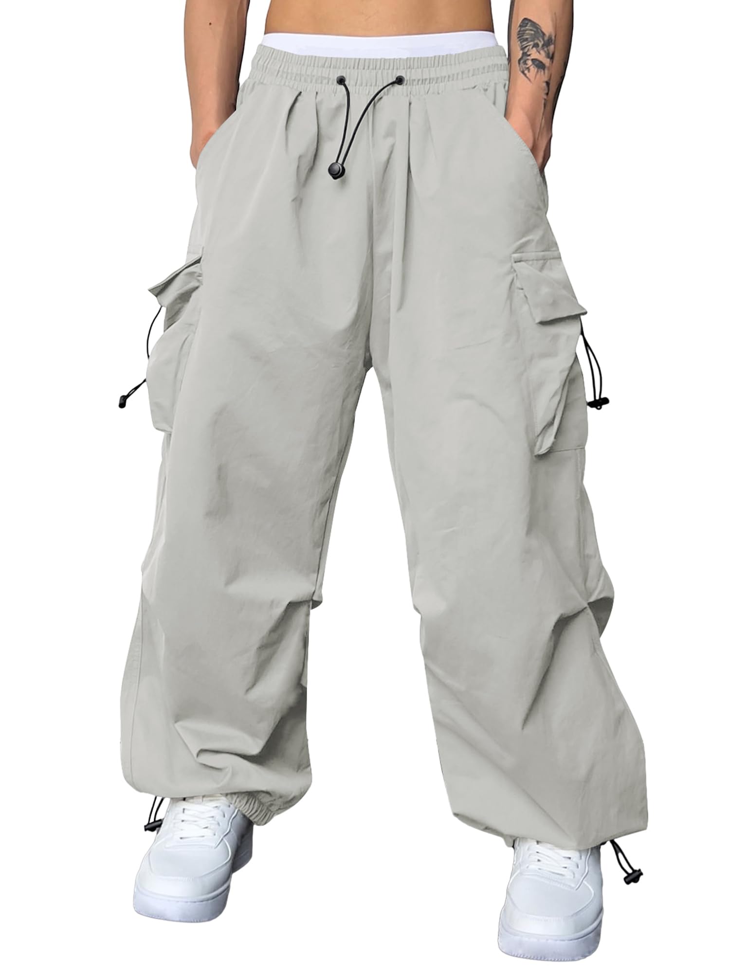 JMIERR Men's Baggy Cargo Pants Trendy Casual Parachute Pant Loose Fit Harem Joggers with Pockets for Streetwear
