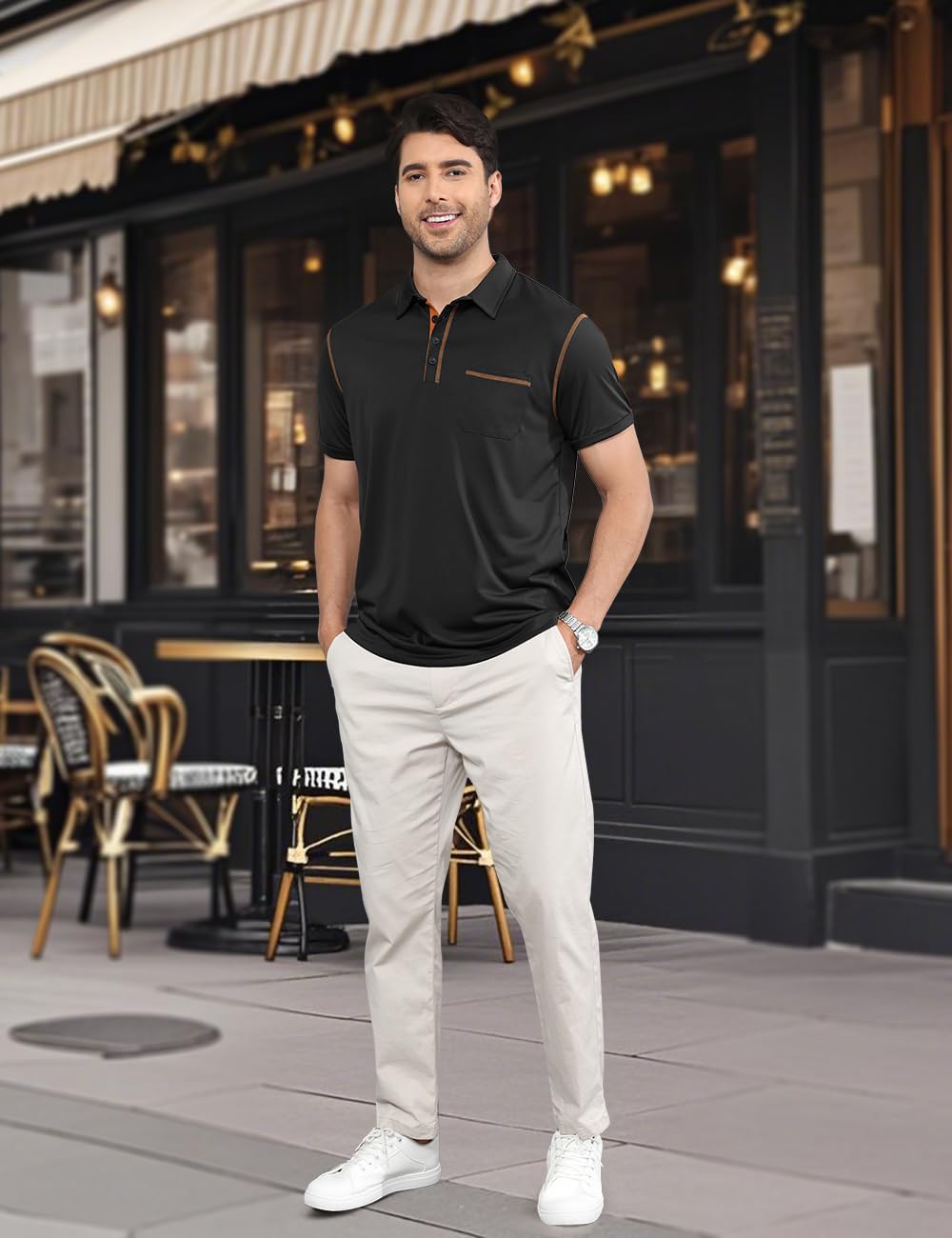 QOSOQ Men's Polo Shirts Short Sleeve Golf Polo T Shirt Lightweight Casual Button Down Shirts Summer Collared with Pocket