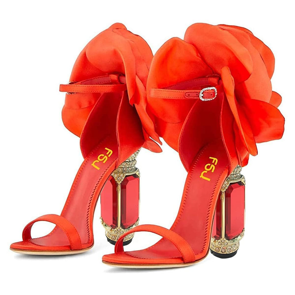 FSJ Women Open Toe Stylish Sandals Ankle Strap Chunky Block High Thick Heels Wedding Party Ballroom Shoes Size 4-15 US