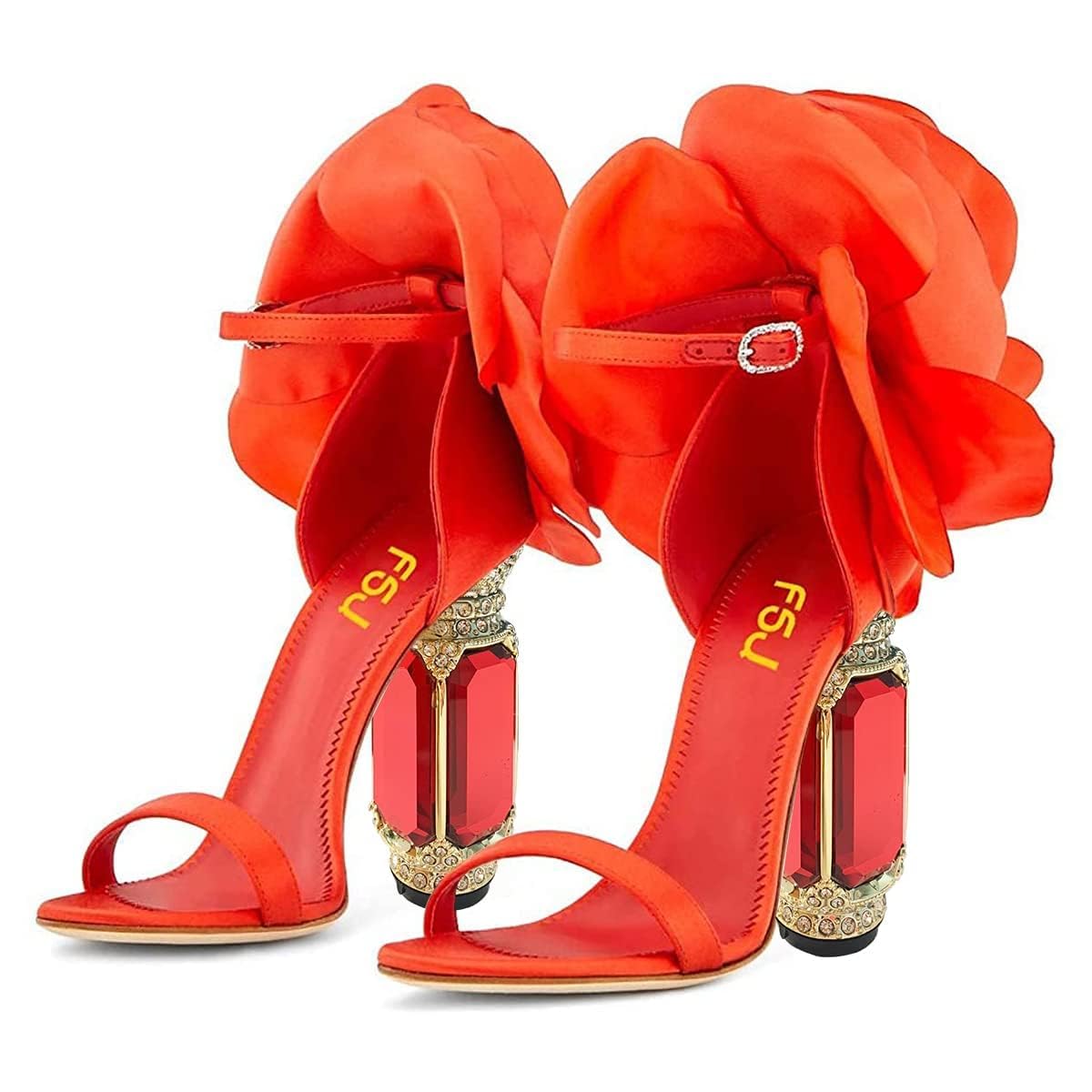 FSJ Women Open Toe Stylish Sandals Ankle Strap Chunky Block High Thick Heels Wedding Party Ballroom Shoes Size 4-15 US