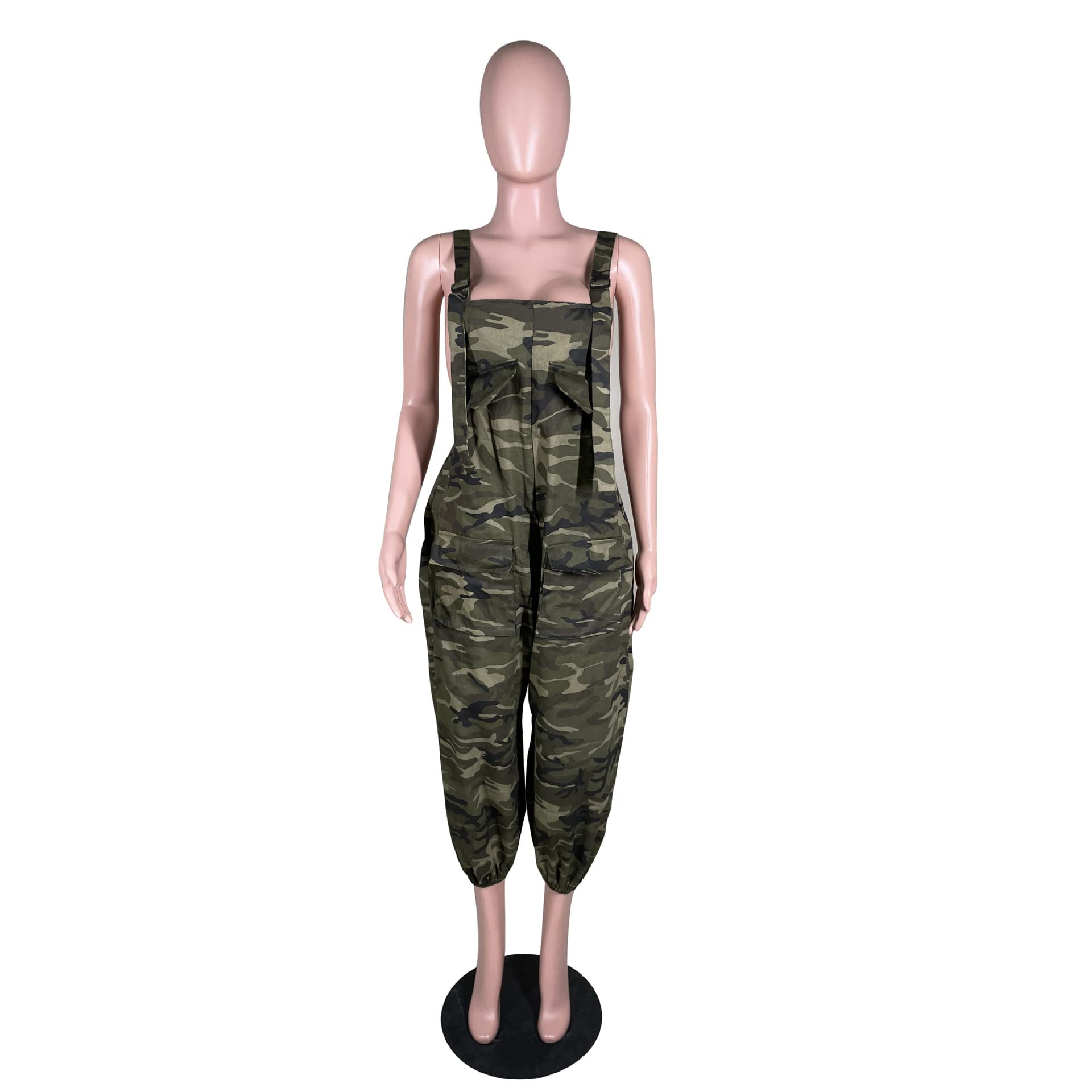 Sexy Plus Size Camo Overalls for Women Loose Fit Baggy Harem Bib Jumpsuit with Pockets