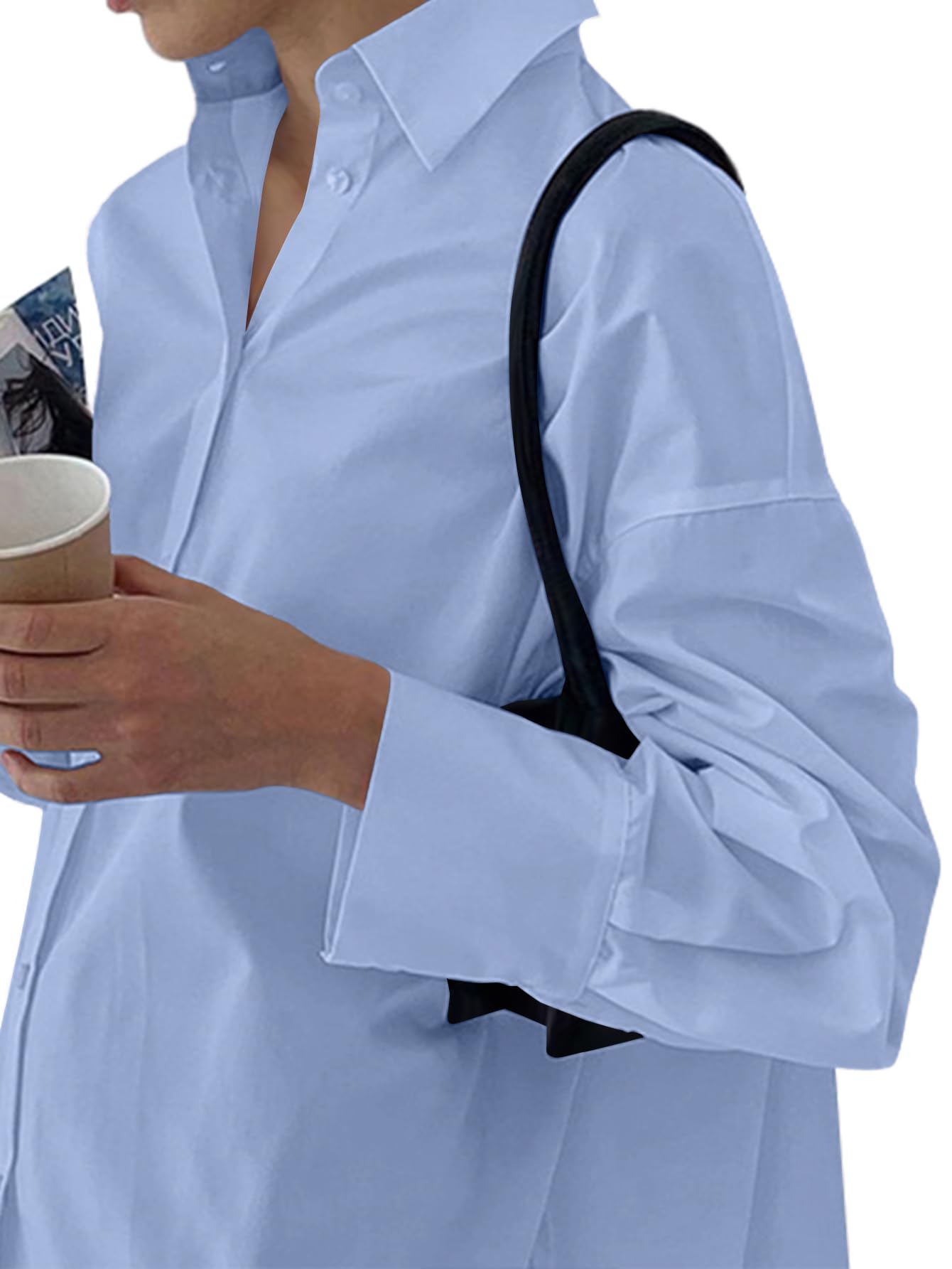 LYANER Women's Casual Shirt Dress Collar V Neck Button Down Loose Long Sleeve Mini Dresses