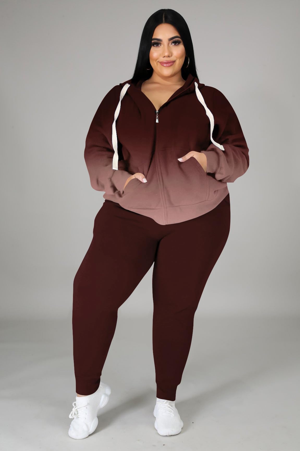 YeGine Womens Plus Size Two Piece Outfits Sweatsuits Casual Long Sleeve Set With Pockets