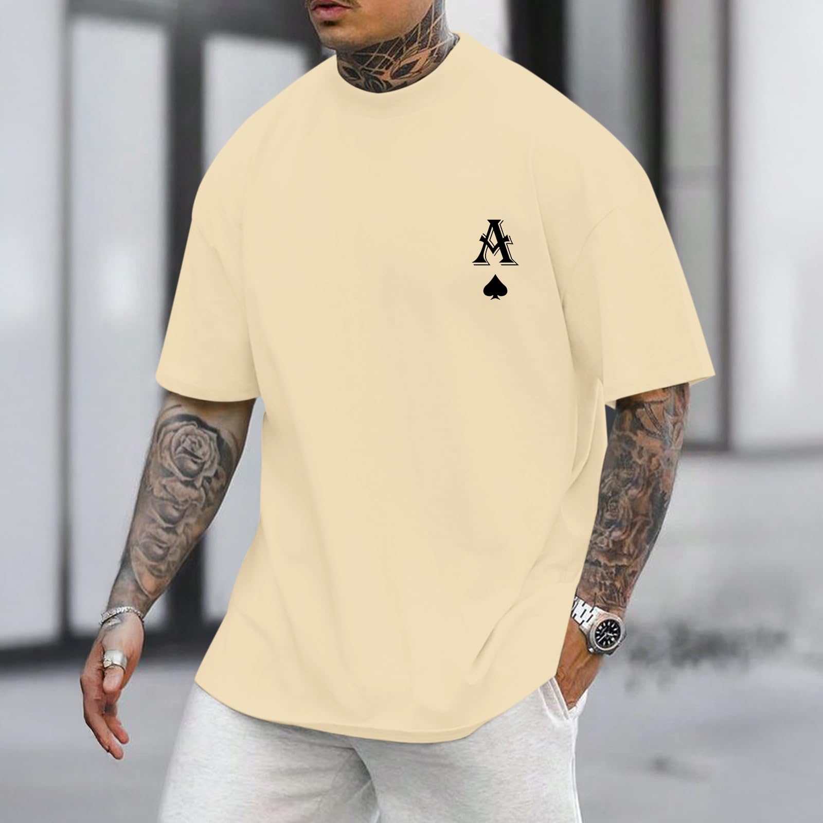 Zoemghc Men's Graphic Tees Vintage Oversize T Shirts Poker Ace of Spades Shirt Streetwear Rapper Casual Tee Top
