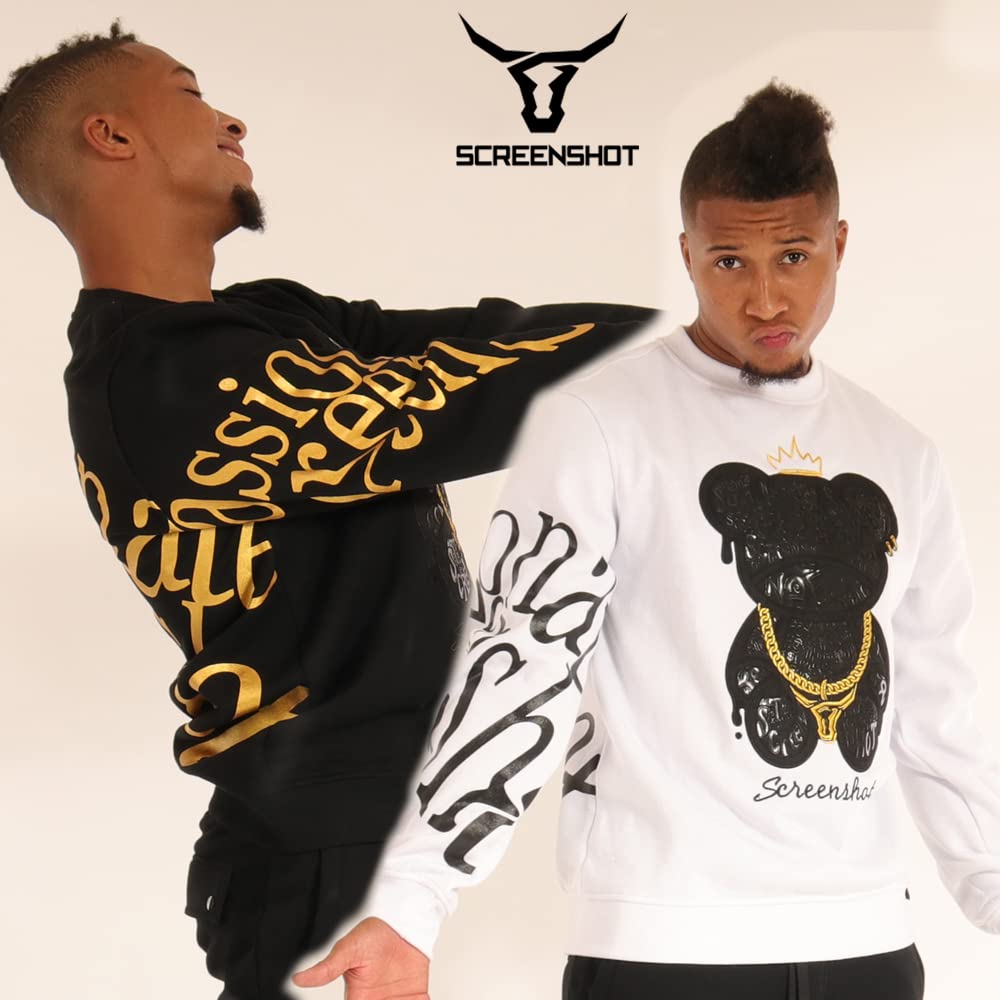 SCREENSHOT Mens Urban NYC Graffiti Hip Hop Fleece Pullover Active Fashion Crew Neck Sweatshirt Top