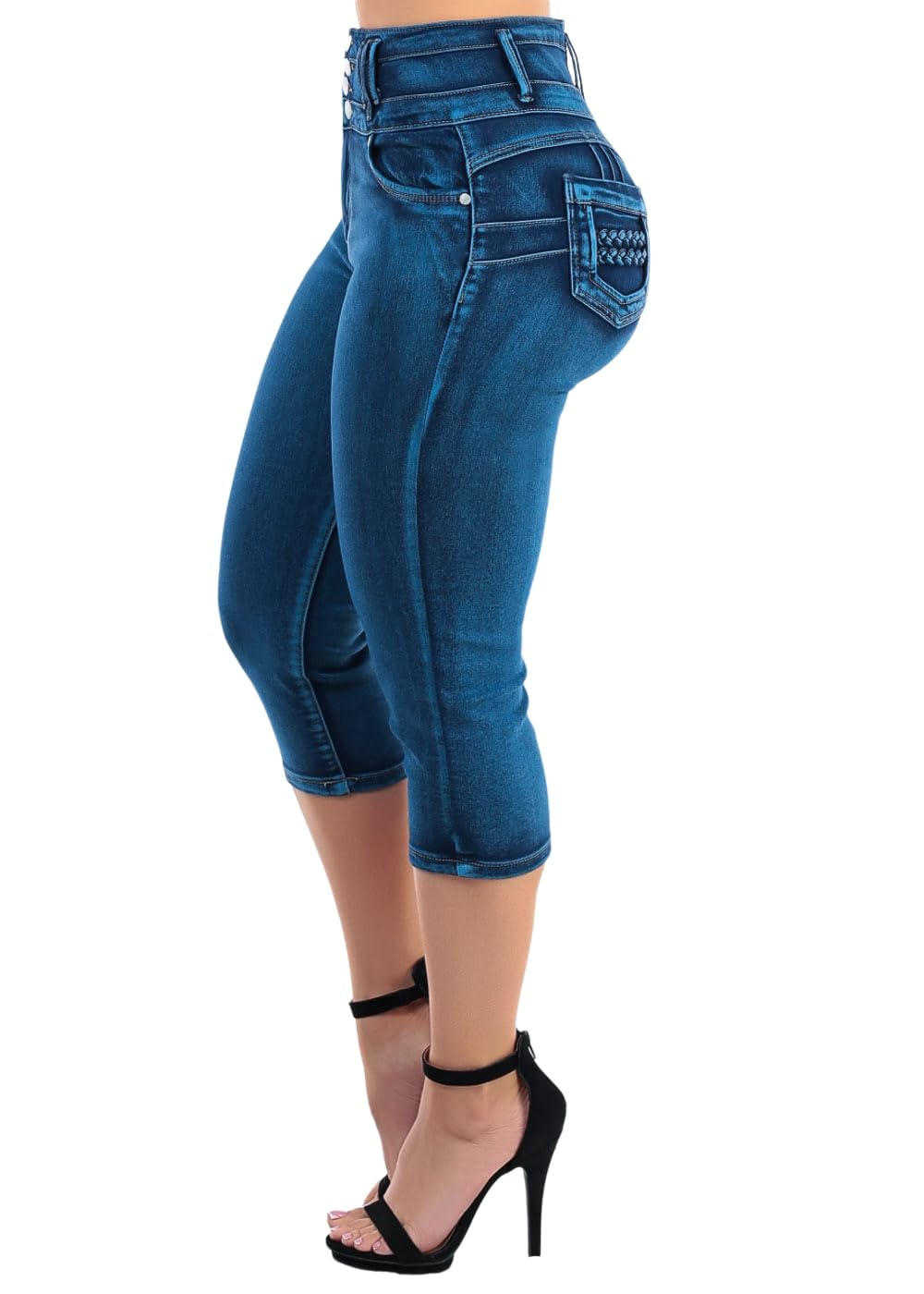 Moda Xpress Women's Juniors Ultra High Waist Butt Lifting Stretch Denim Capris Push Up Sculpting Body Shaping Comfortable Fit