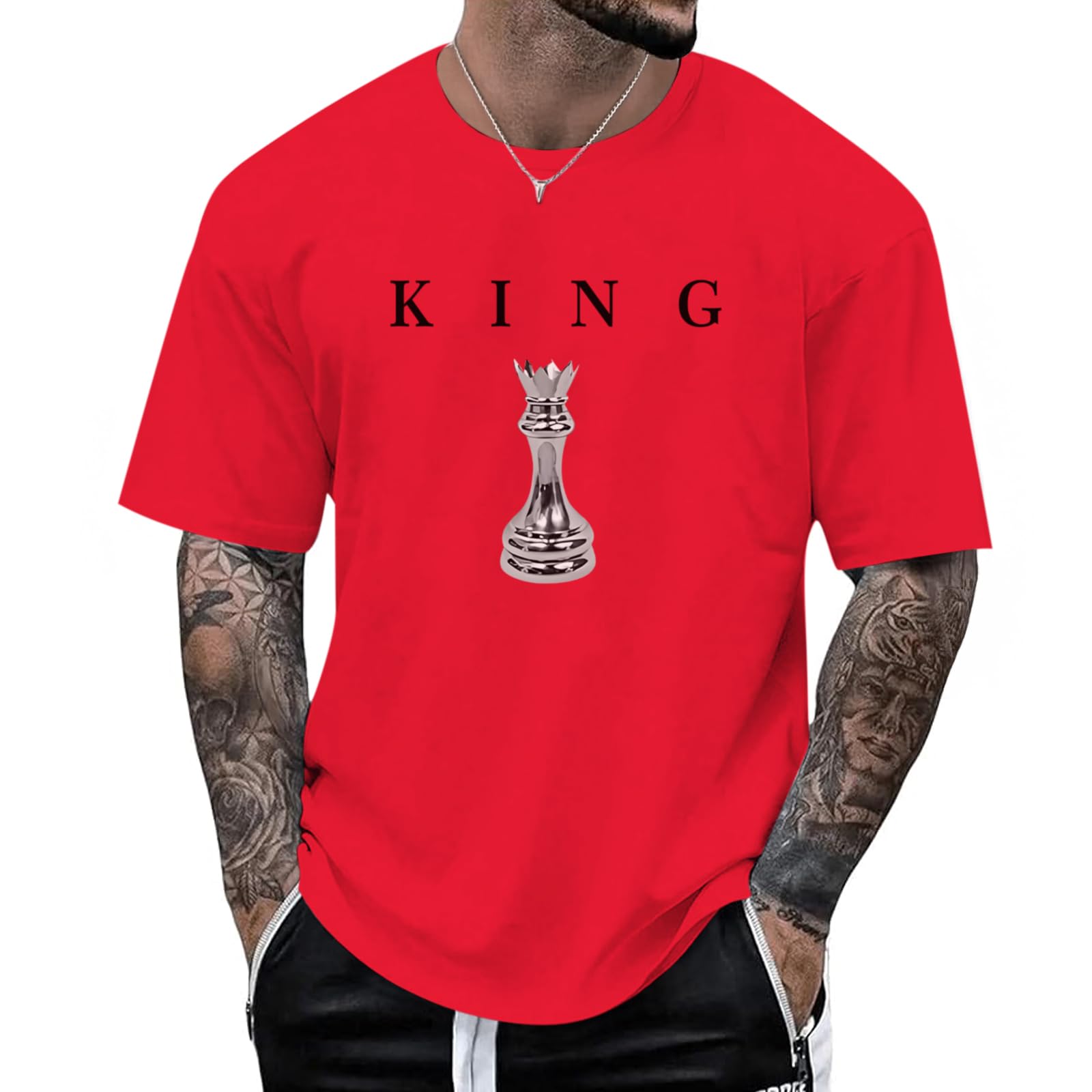 Kelxjia Men's King Chess Shirt Graphic Tees Designer Printed T Shirts for Men Urban Letter T-Shirt Streetwear